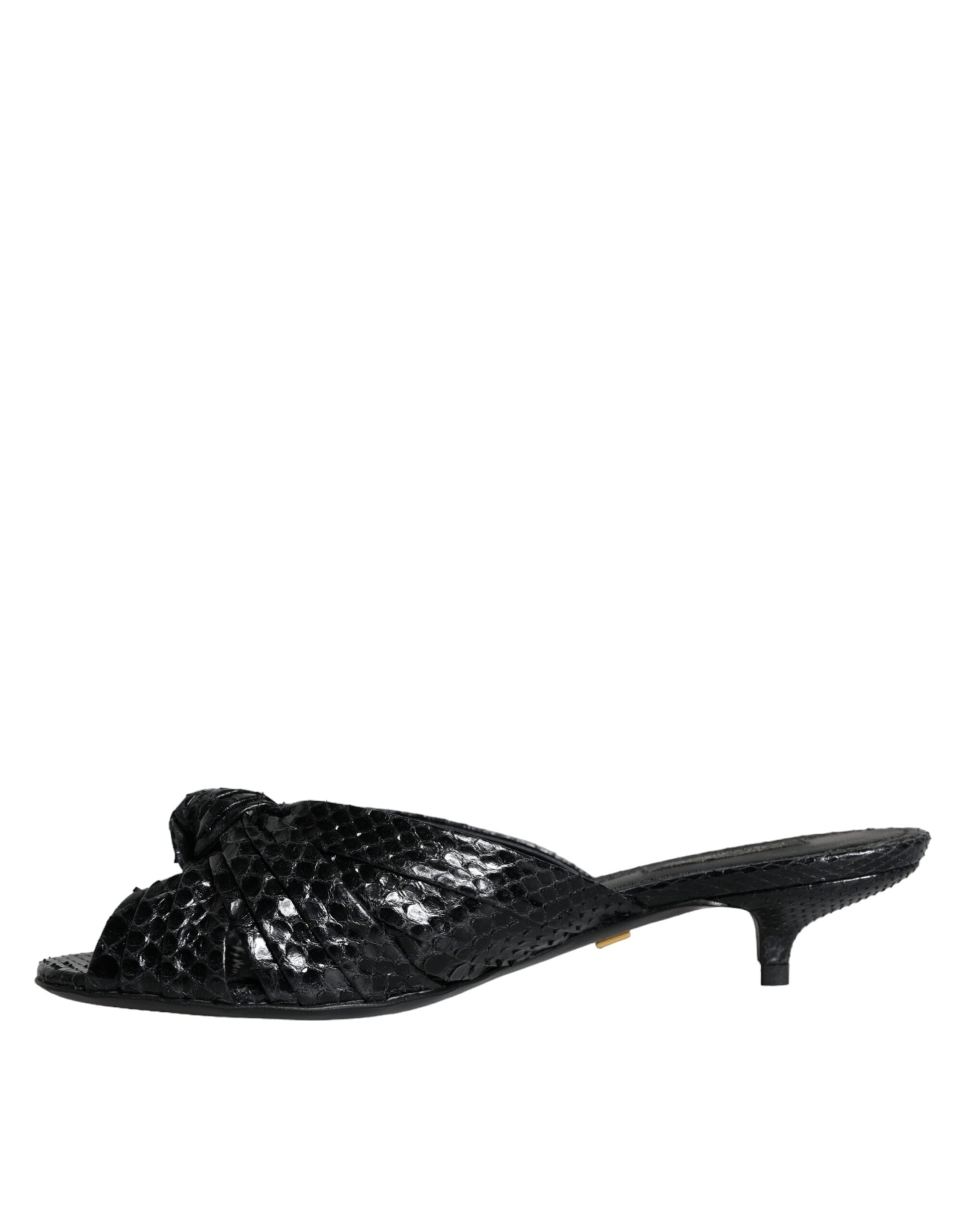 Dolce & Gabbana Black Leather Heels Slides Sandals Women's Shoes