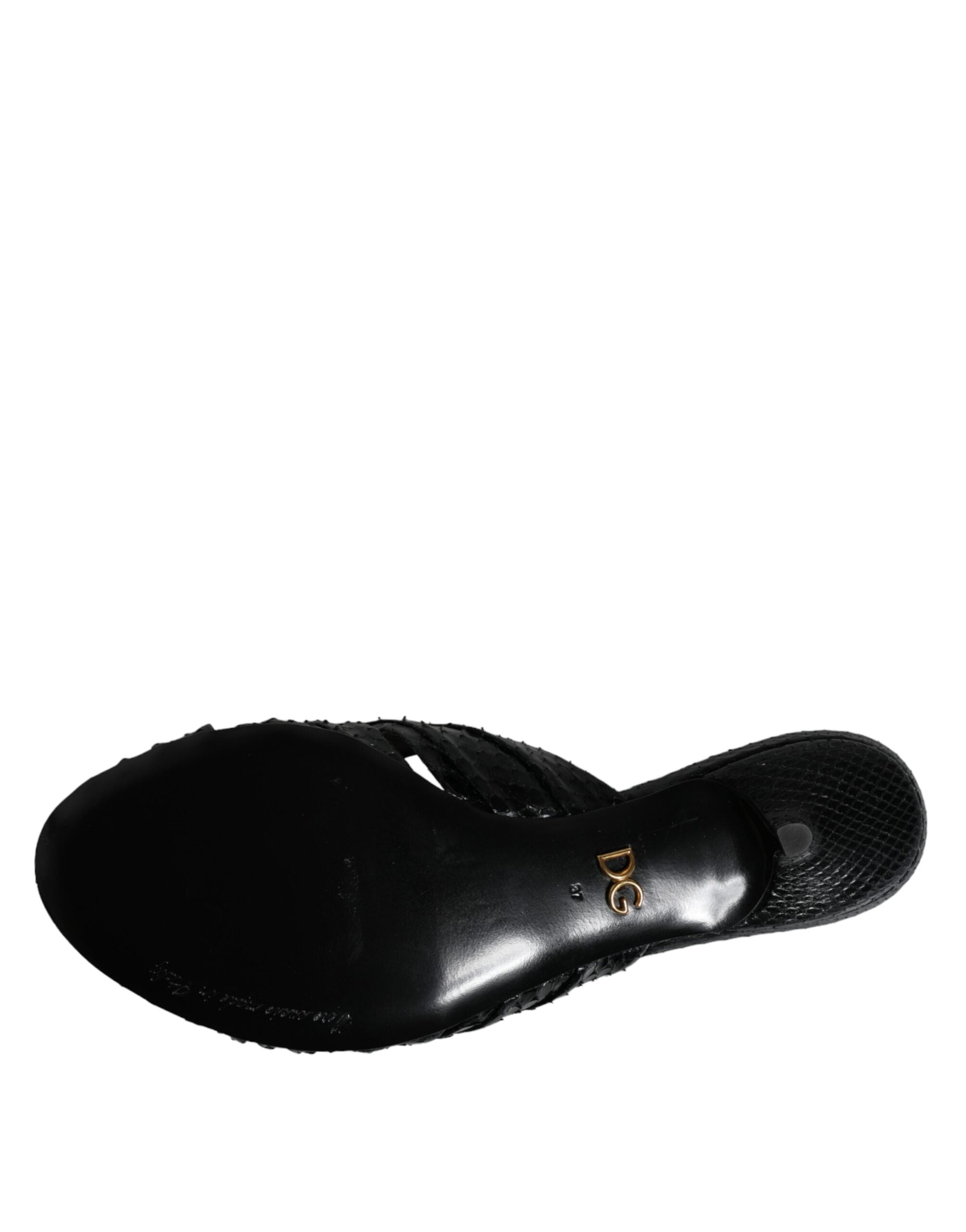 Dolce & Gabbana Black Leather Heels Slides Sandals Women's Shoes