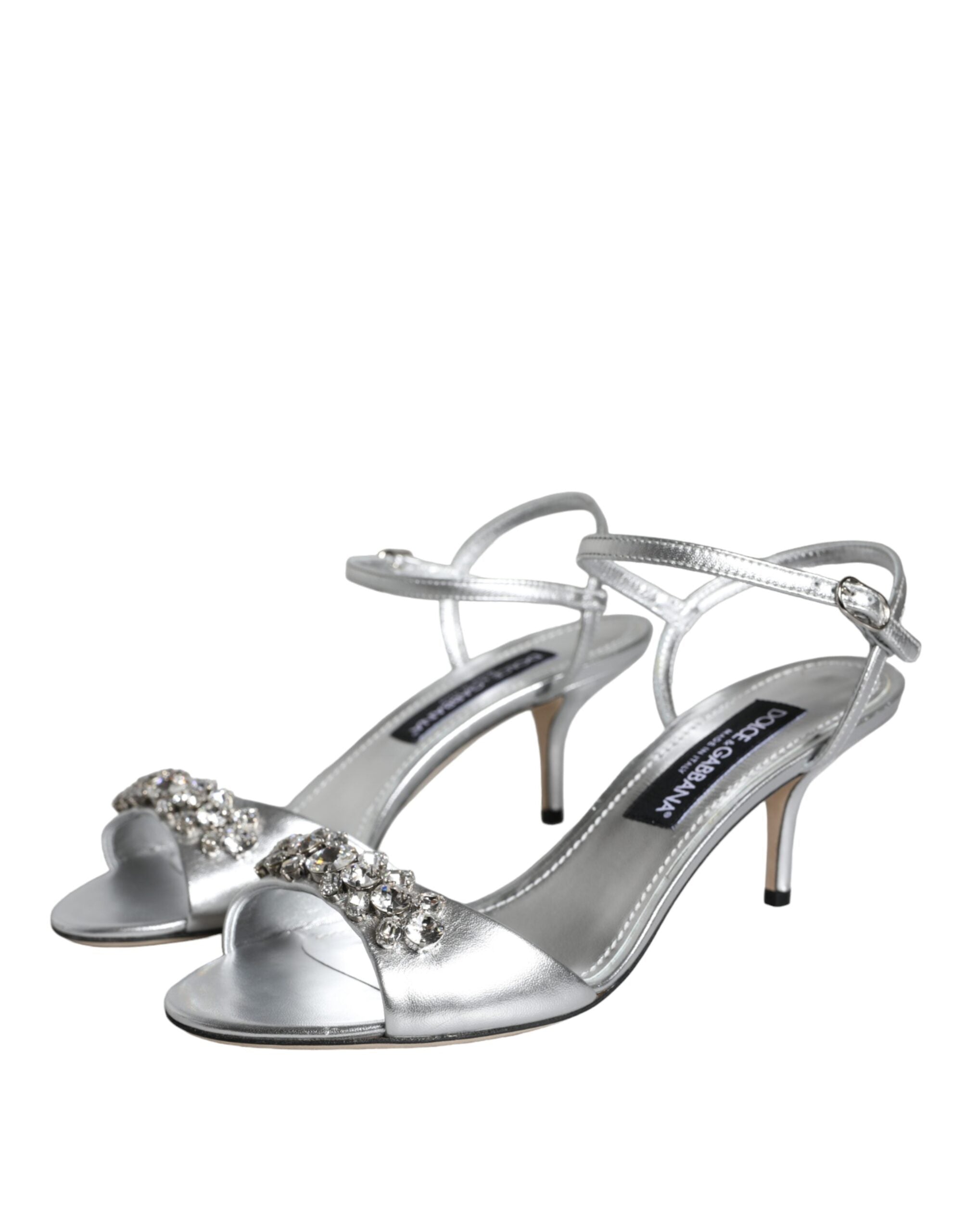 Dolce & Gabbana Silver Crystal AnkleStrap Keira Sandals Women's Shoes (Pre-Owned)