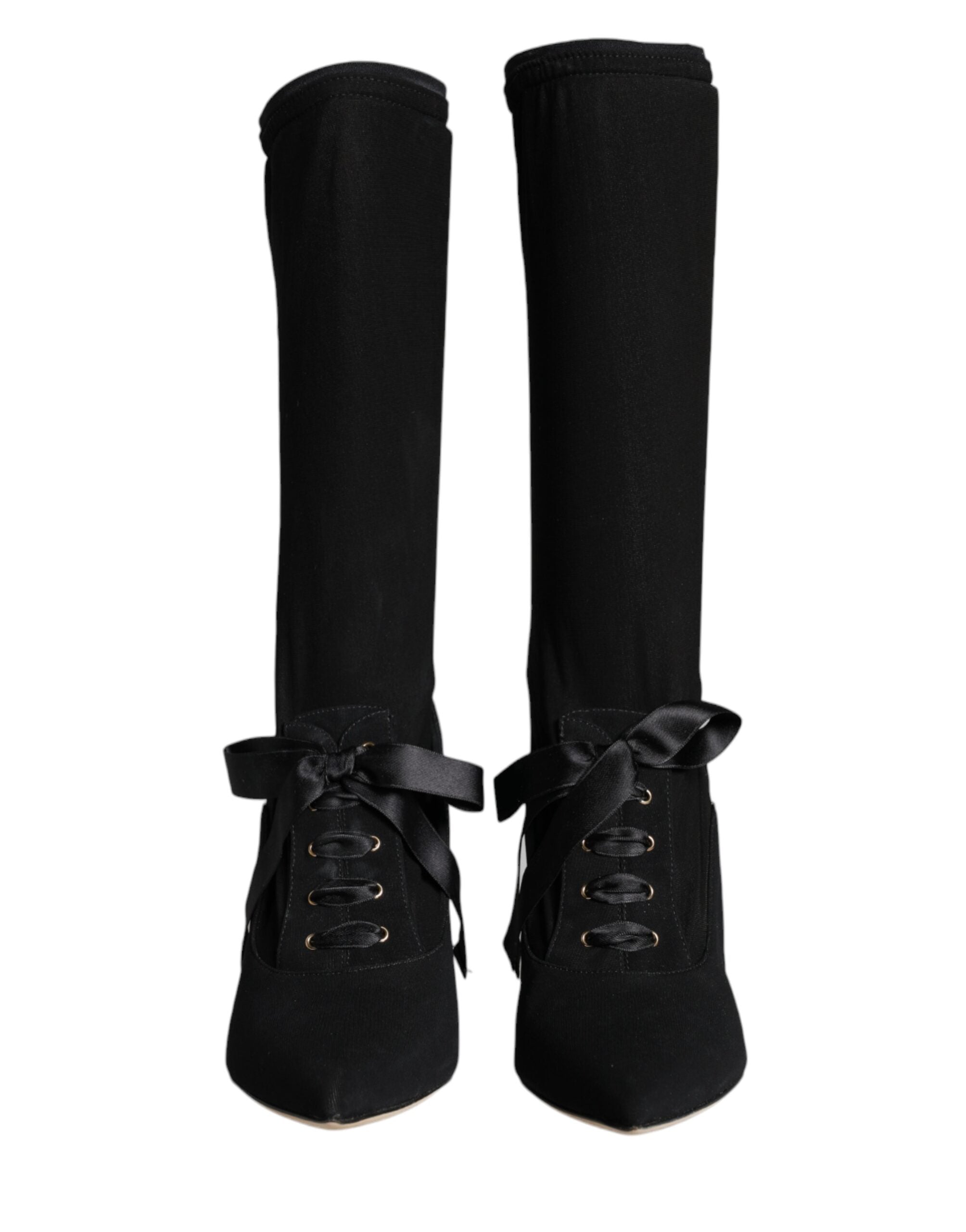 Dolce & Gabbana Black Stiletto Heels Mid Calf Boots Women's Shoes