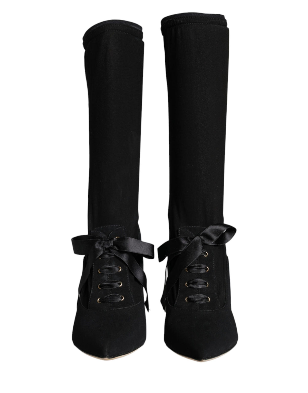 Dolce & Gabbana Black Stiletto Heels Mid Calf Boots Women's Shoes
