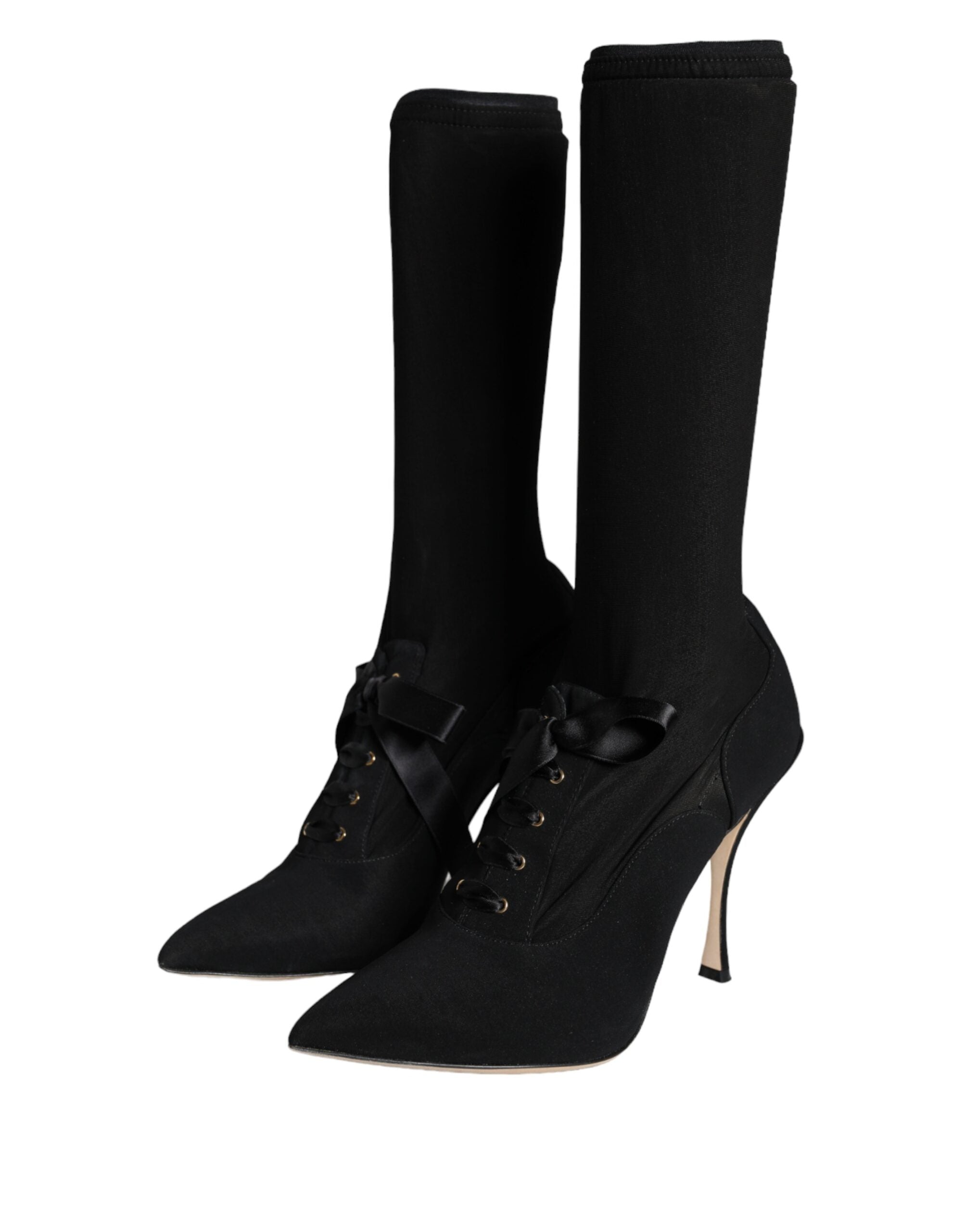 Dolce & Gabbana Black Stiletto Heels Mid Calf Boots Women's Shoes