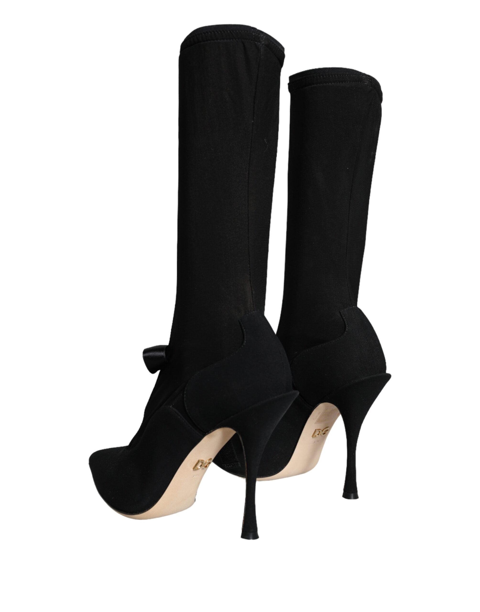 Dolce & Gabbana Black Stiletto Heels Mid Calf Boots Women's Shoes