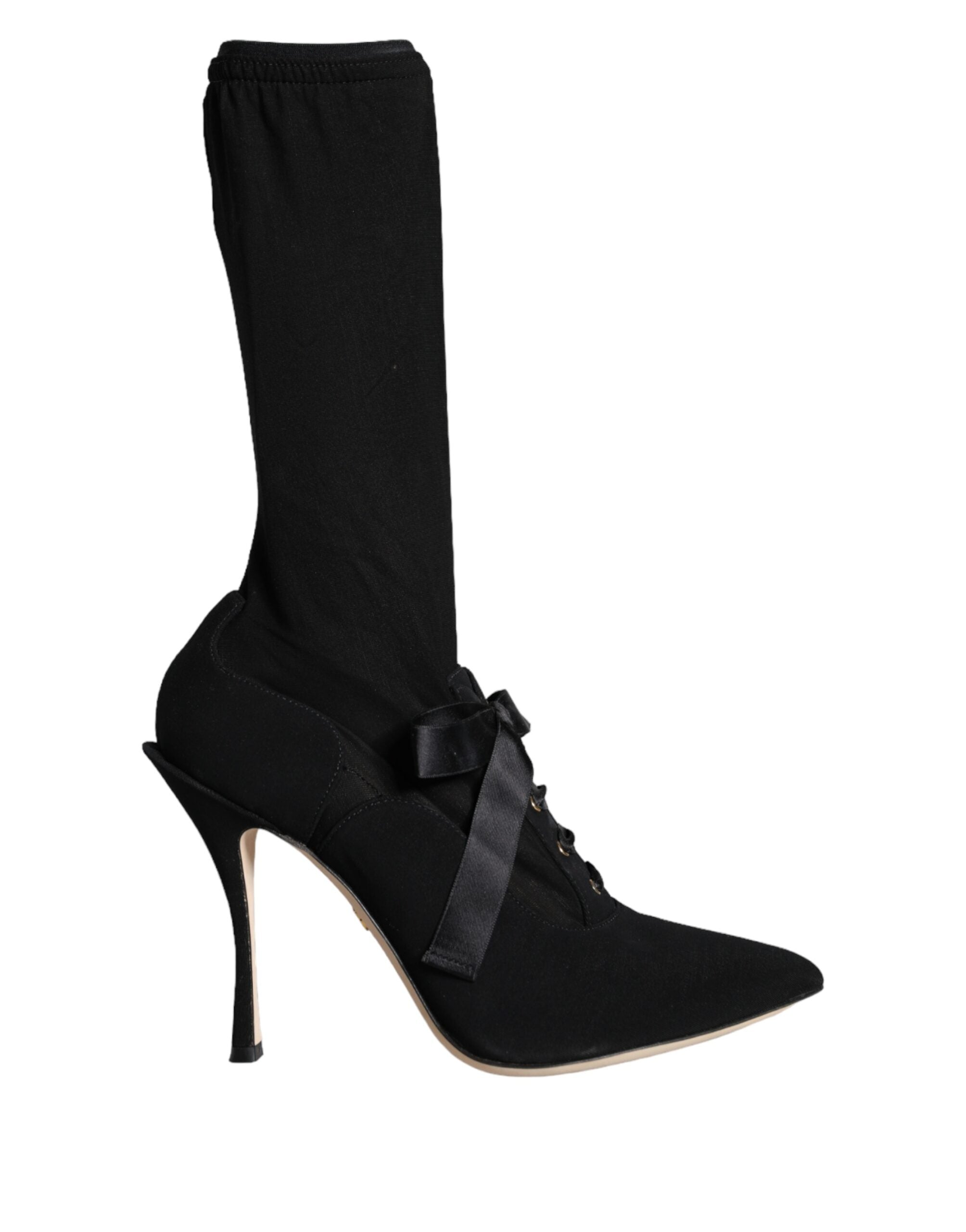 Dolce & Gabbana Black Stiletto Heels Mid Calf Boots Women's Shoes