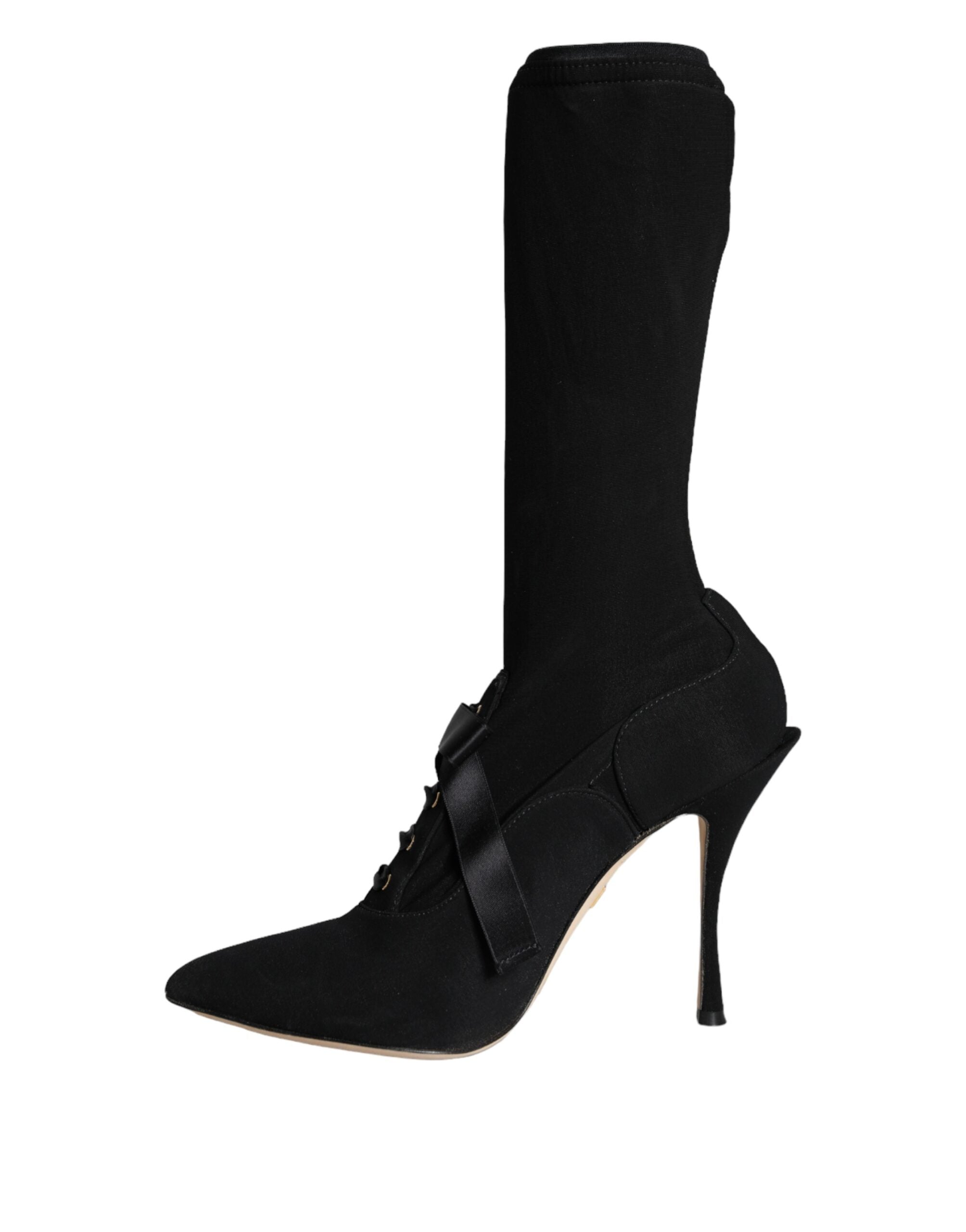 Dolce & Gabbana Black Stiletto Heels Mid Calf Boots Women's Shoes