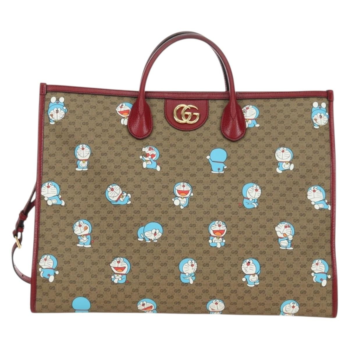 Gucci Doraemon Tote Printed Mini Gg Coated Canvas Beige Canvas Tote Bag Bag (Pre-Owned)