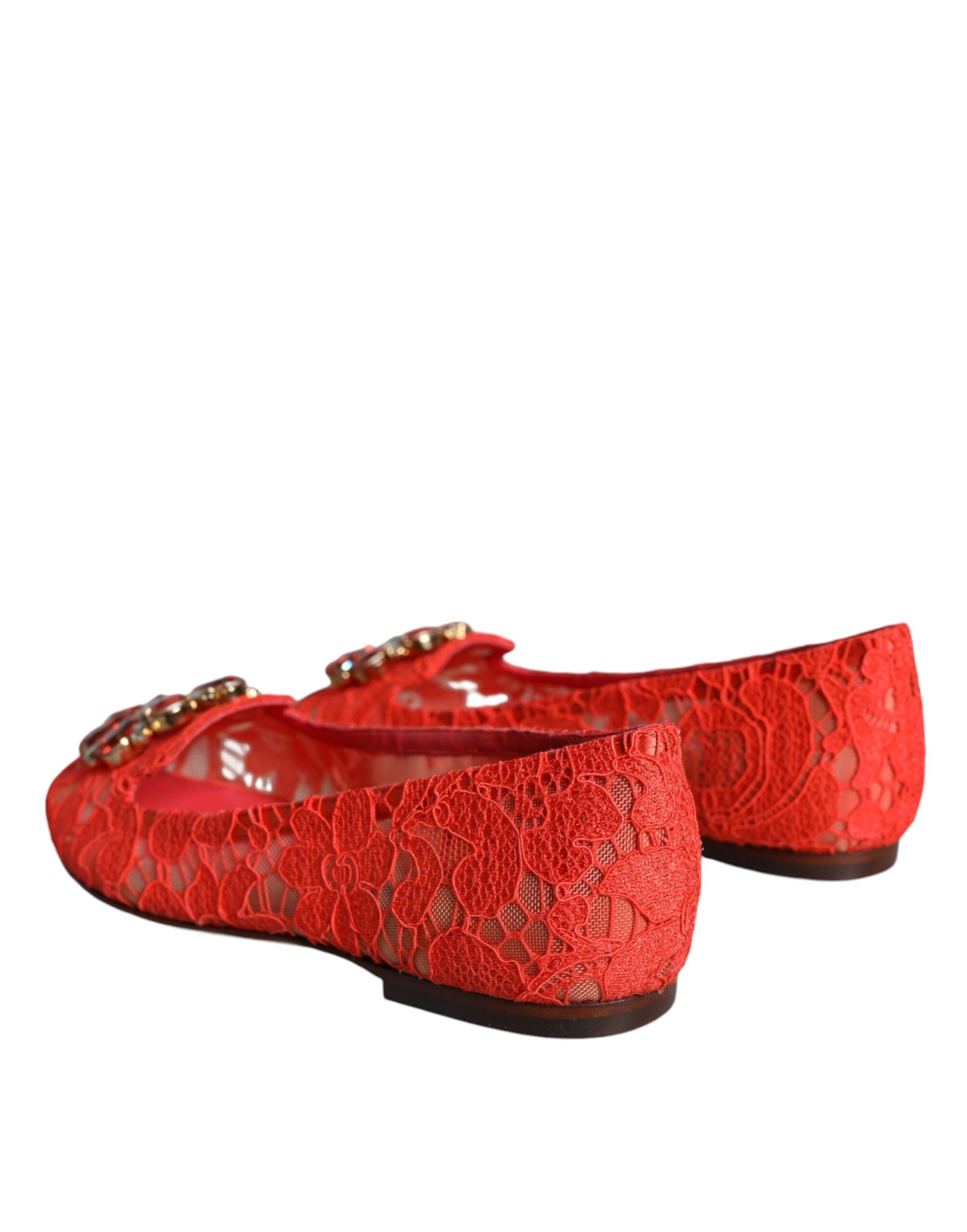 Dolce & Gabbana Coral Lace Crystal Ballet Flats Loafers Women's Shoes