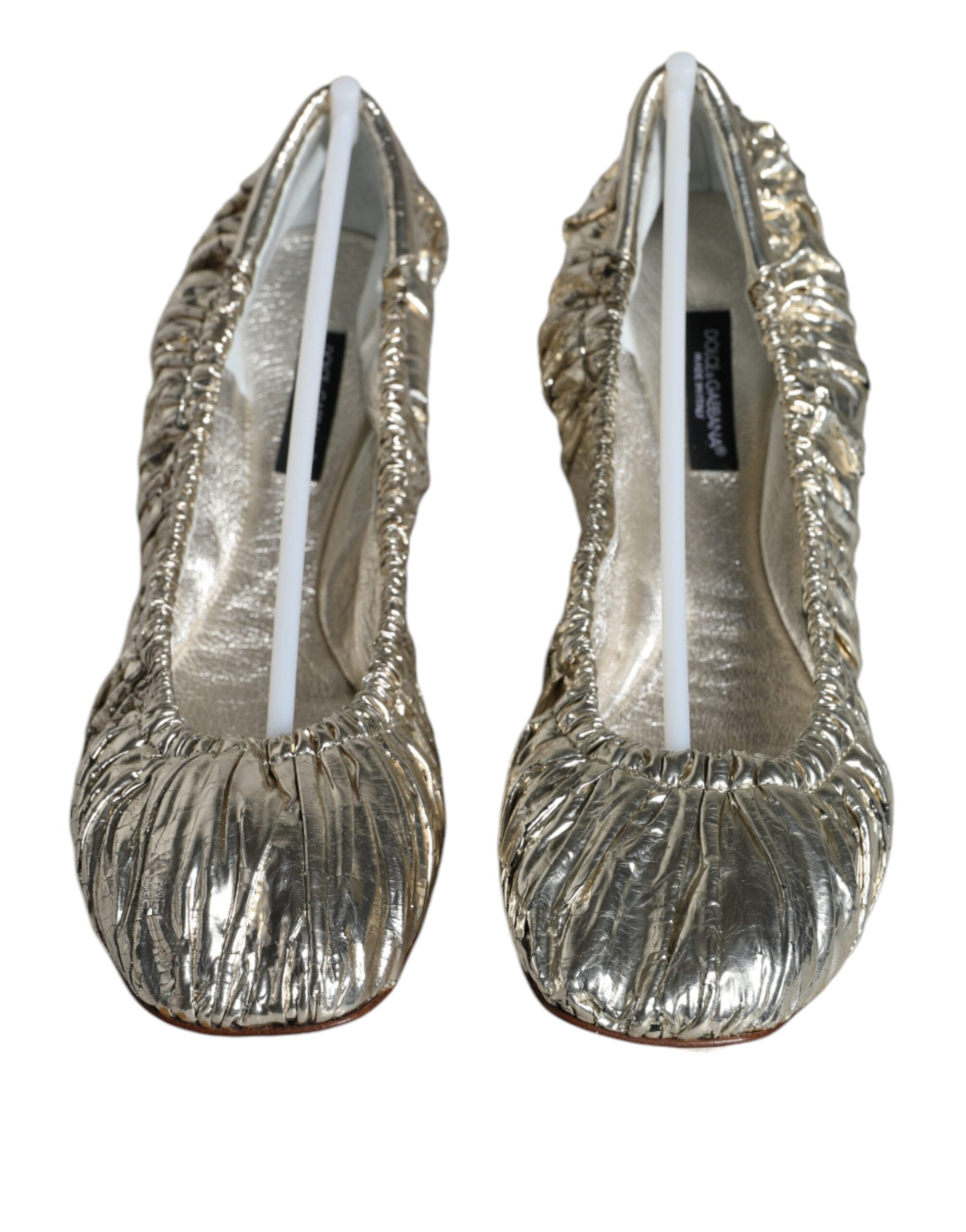 Dolce & Gabbana Silver Patent Leather Scrunch Ballet Flats Women's Shoes (Pre-Owned)