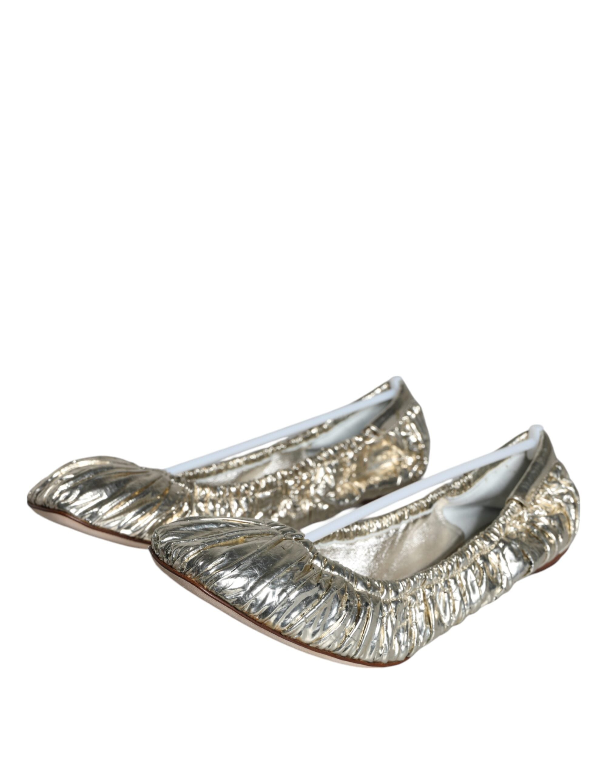 Dolce & Gabbana Silver Patent Leather Scrunch Ballet Flats Women's Shoes (Pre-Owned)