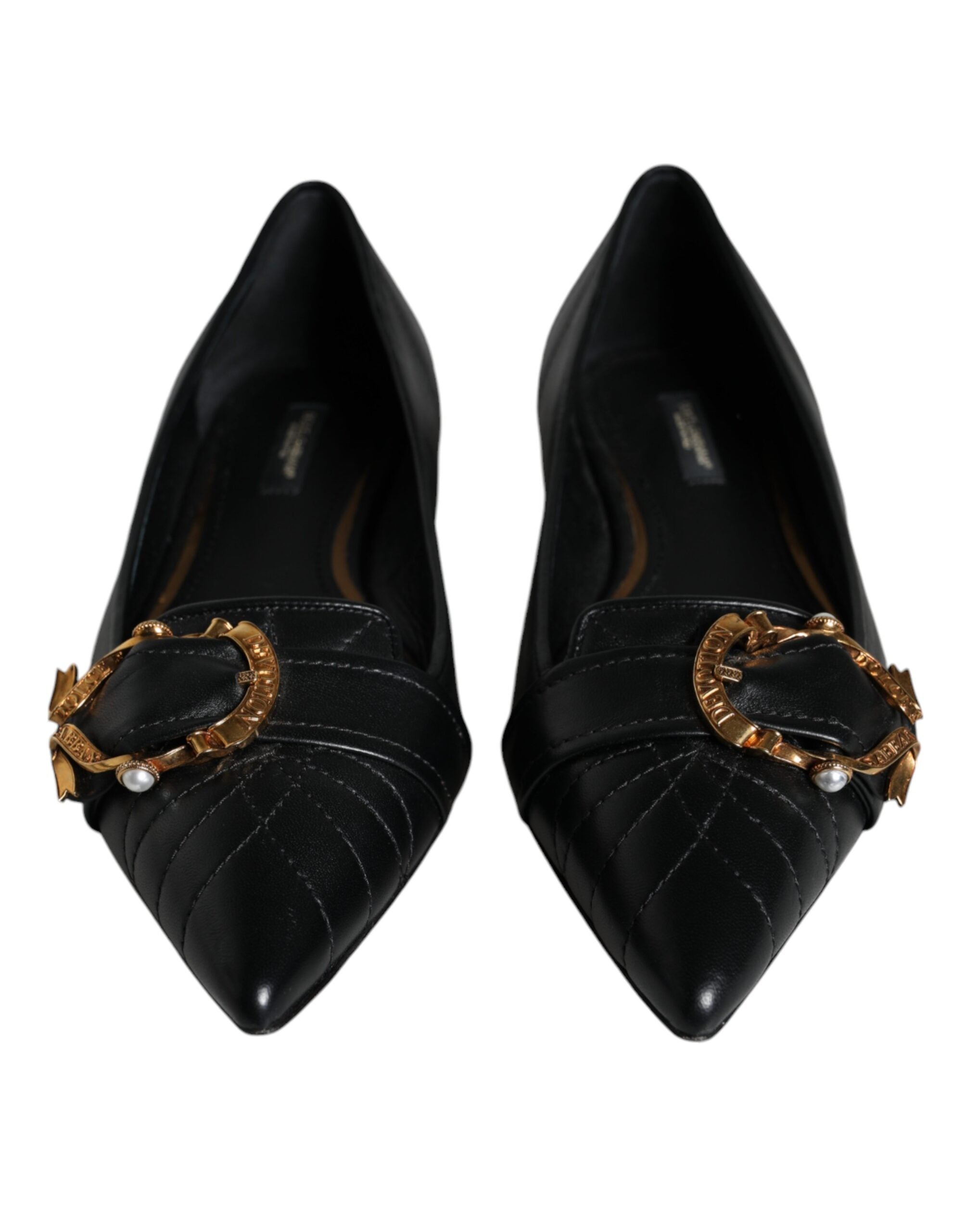 Dolce & Gabbana Black Devotion Leather Pointy Flats Women's Shoes (Pre-Owned)