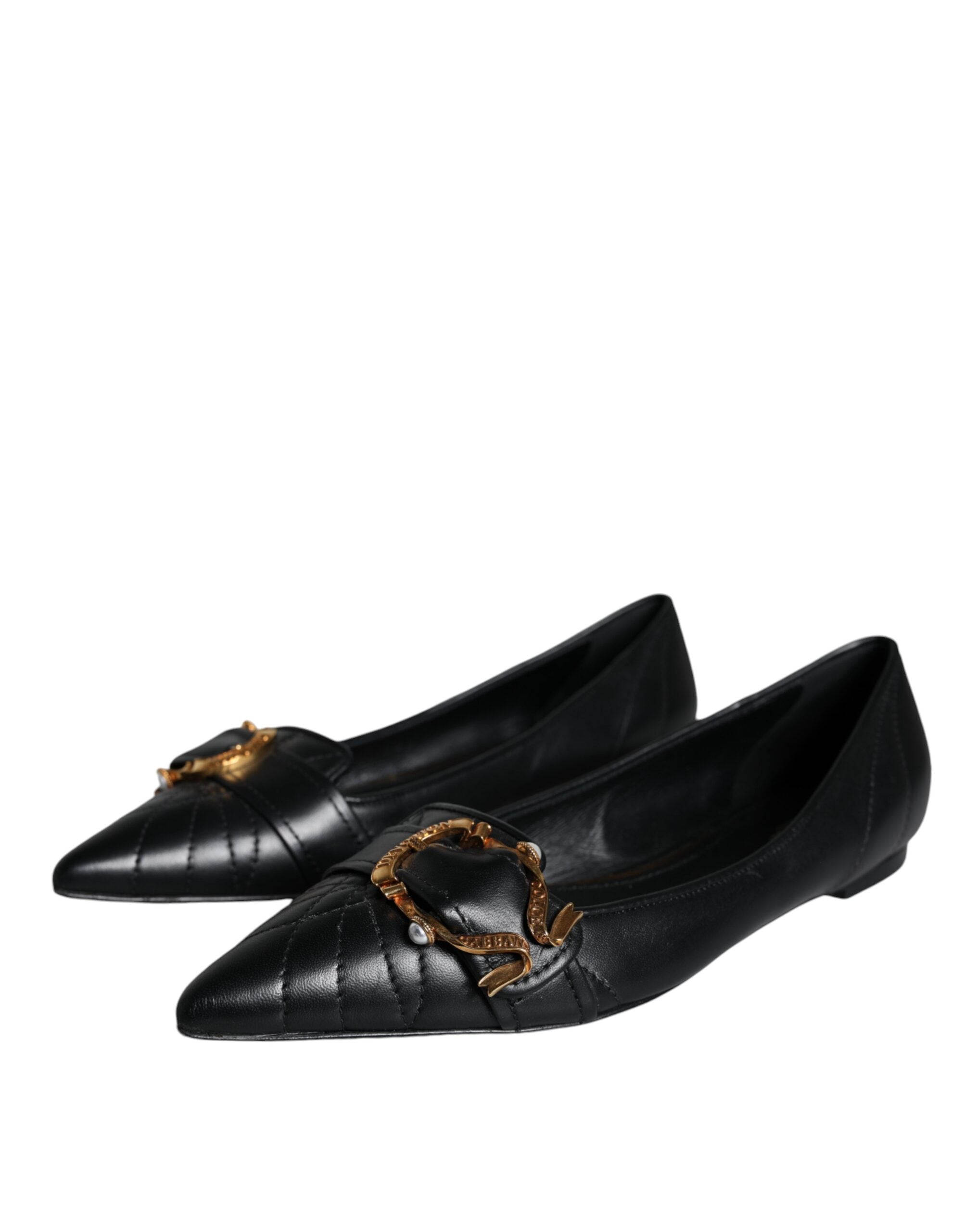 Dolce & Gabbana Black Devotion Leather Pointy Flats Women's Shoes (Pre-Owned)