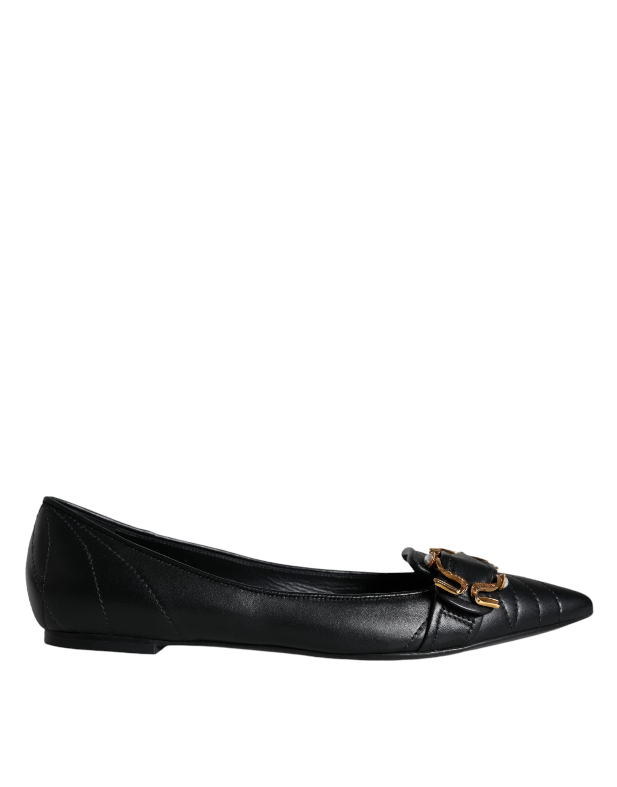 Dolce & Gabbana Black Devotion Leather Pointy Flats Women's Shoes (Pre-Owned)