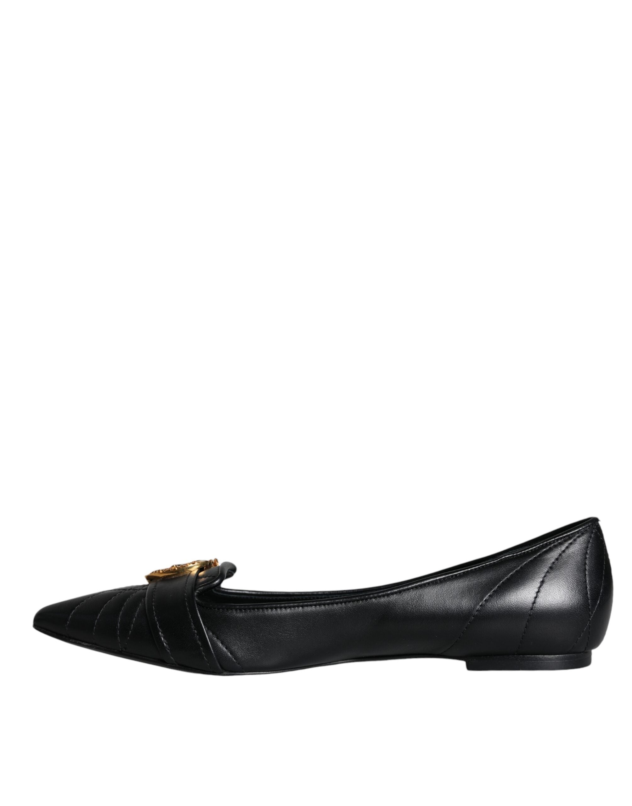 Dolce & Gabbana Black Devotion Leather Pointy Flats Women's Shoes (Pre-Owned)