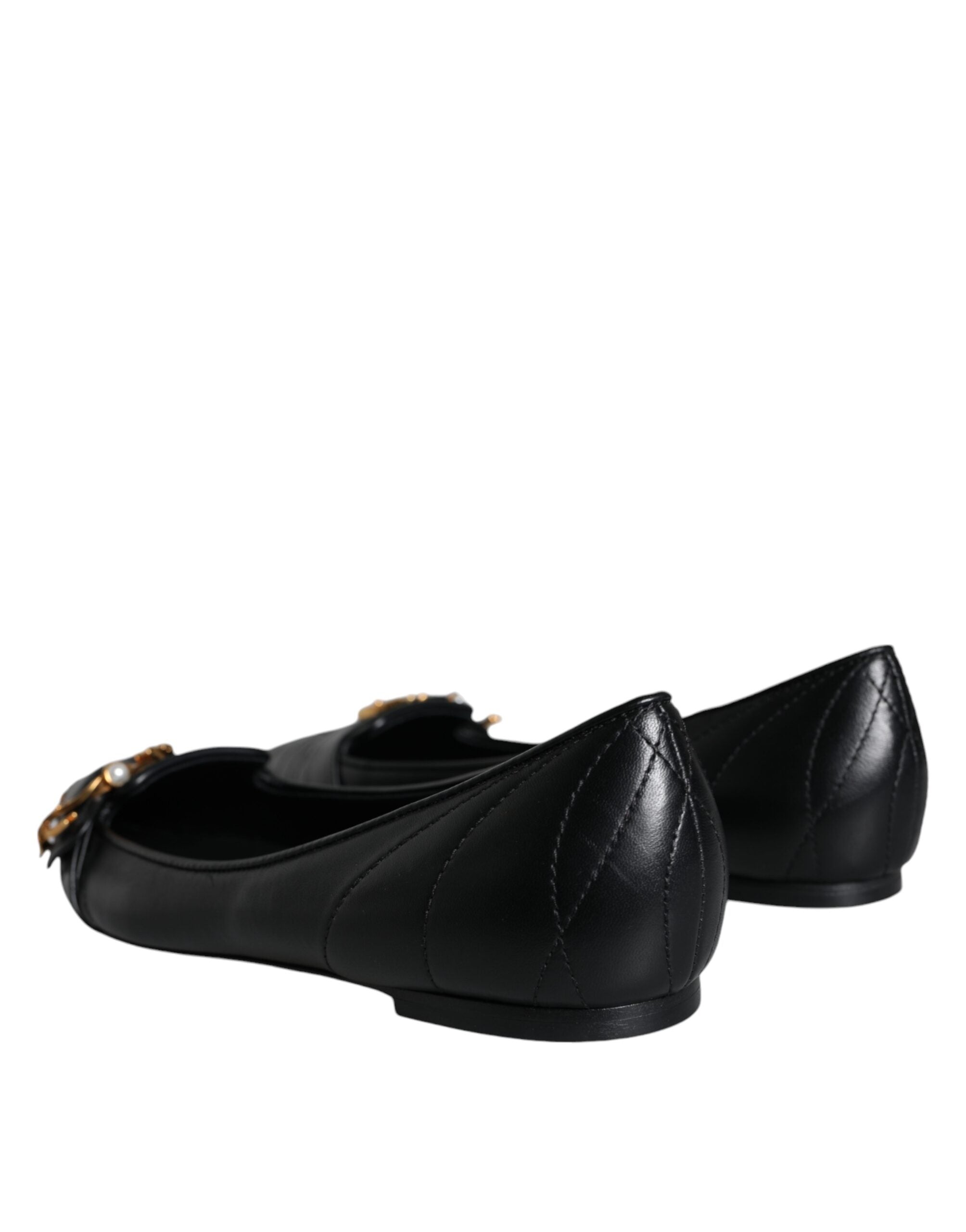 Dolce & Gabbana Black Devotion Leather Pointy Flats Women's Shoes (Pre-Owned)