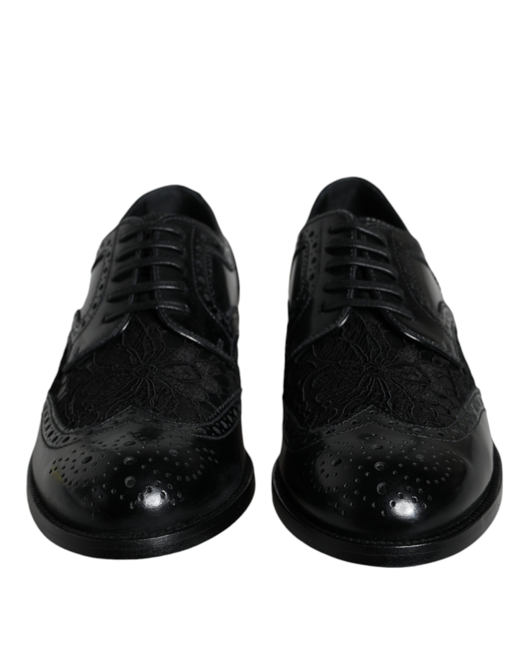 Dolce & Gabbana Black Leather Floral Lace Dress Formal Women's Shoes