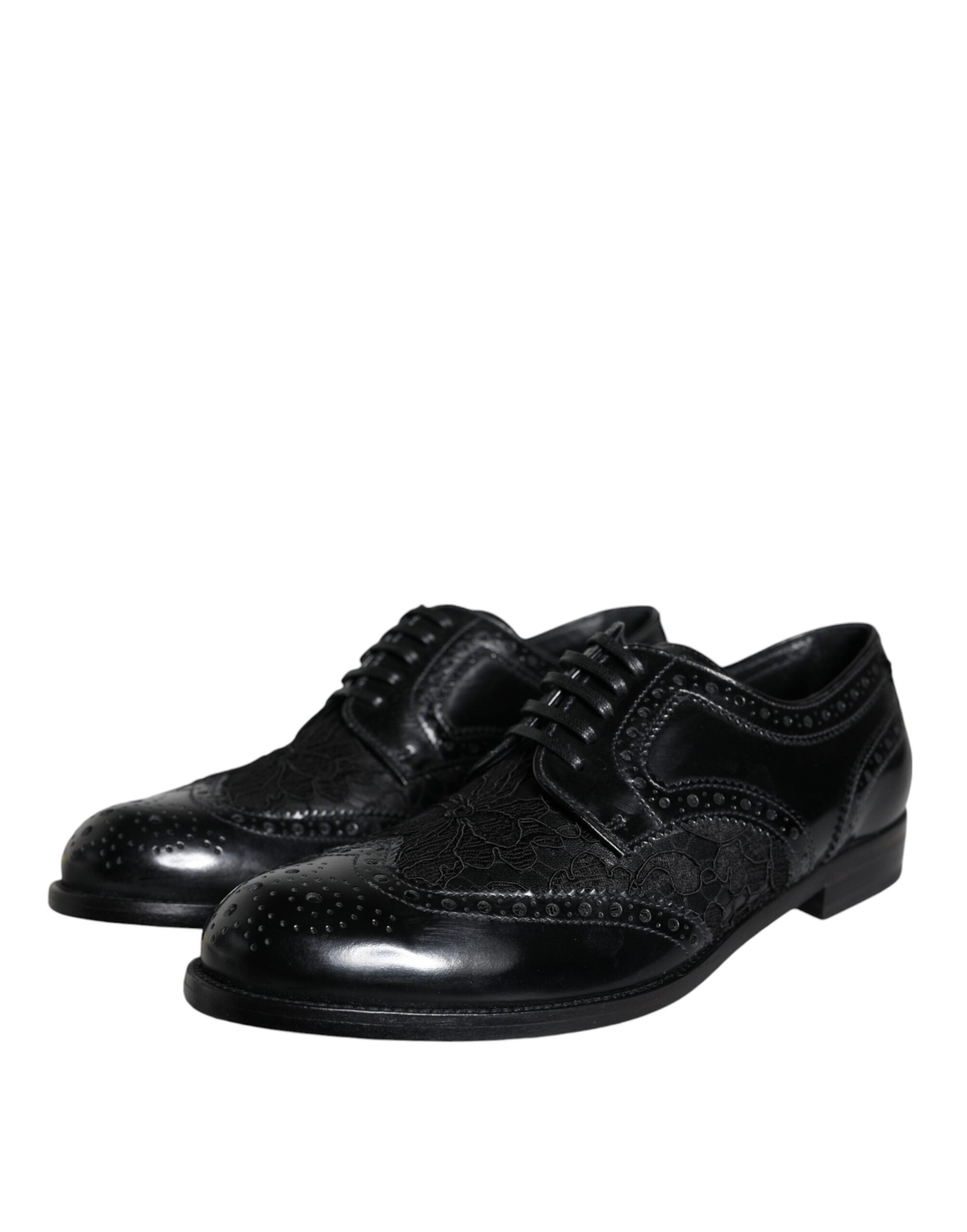 Dolce & Gabbana Black Leather Floral Lace Dress Formal Women's Shoes