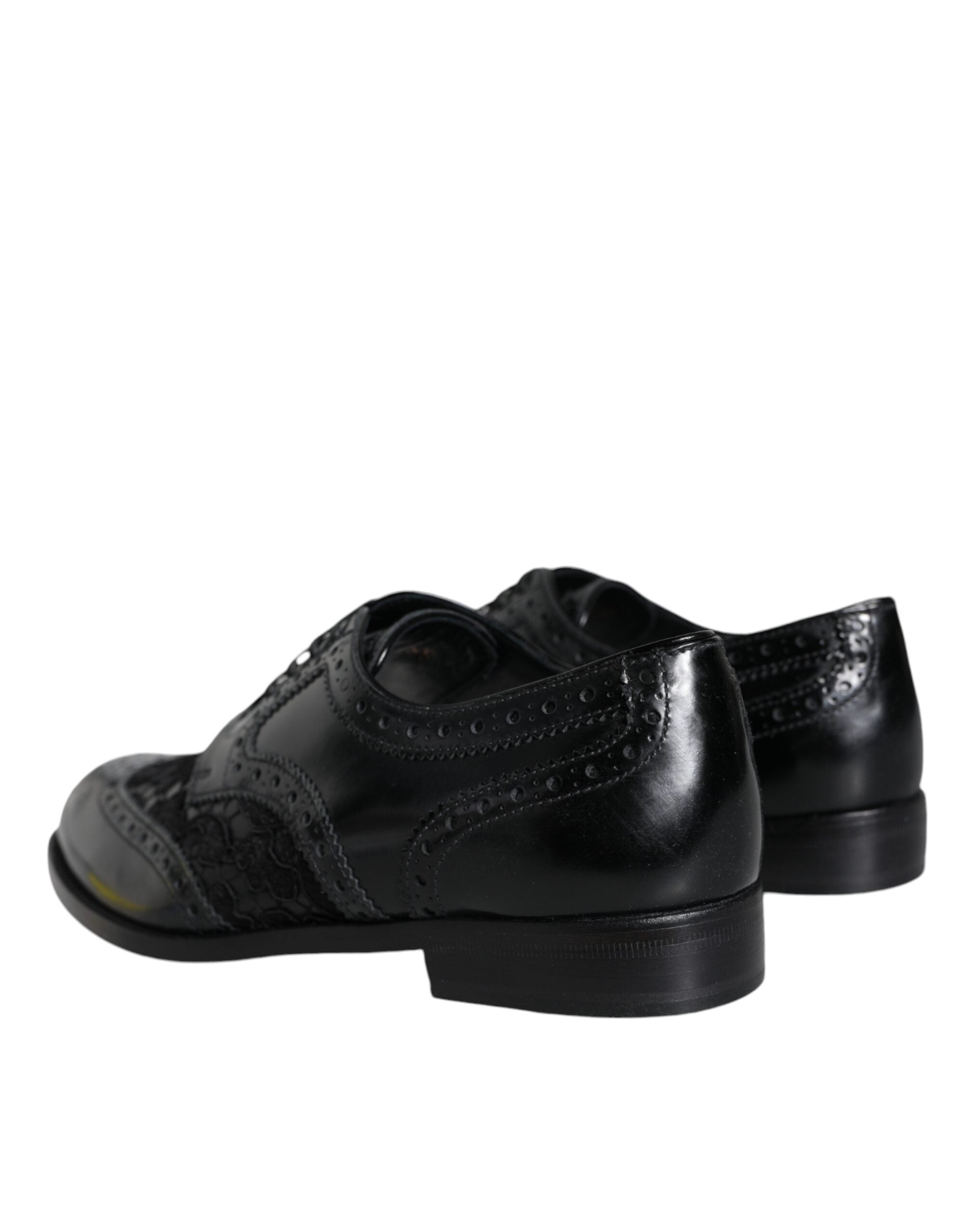Dolce & Gabbana Black Leather Floral Lace Dress Formal Women's Shoes