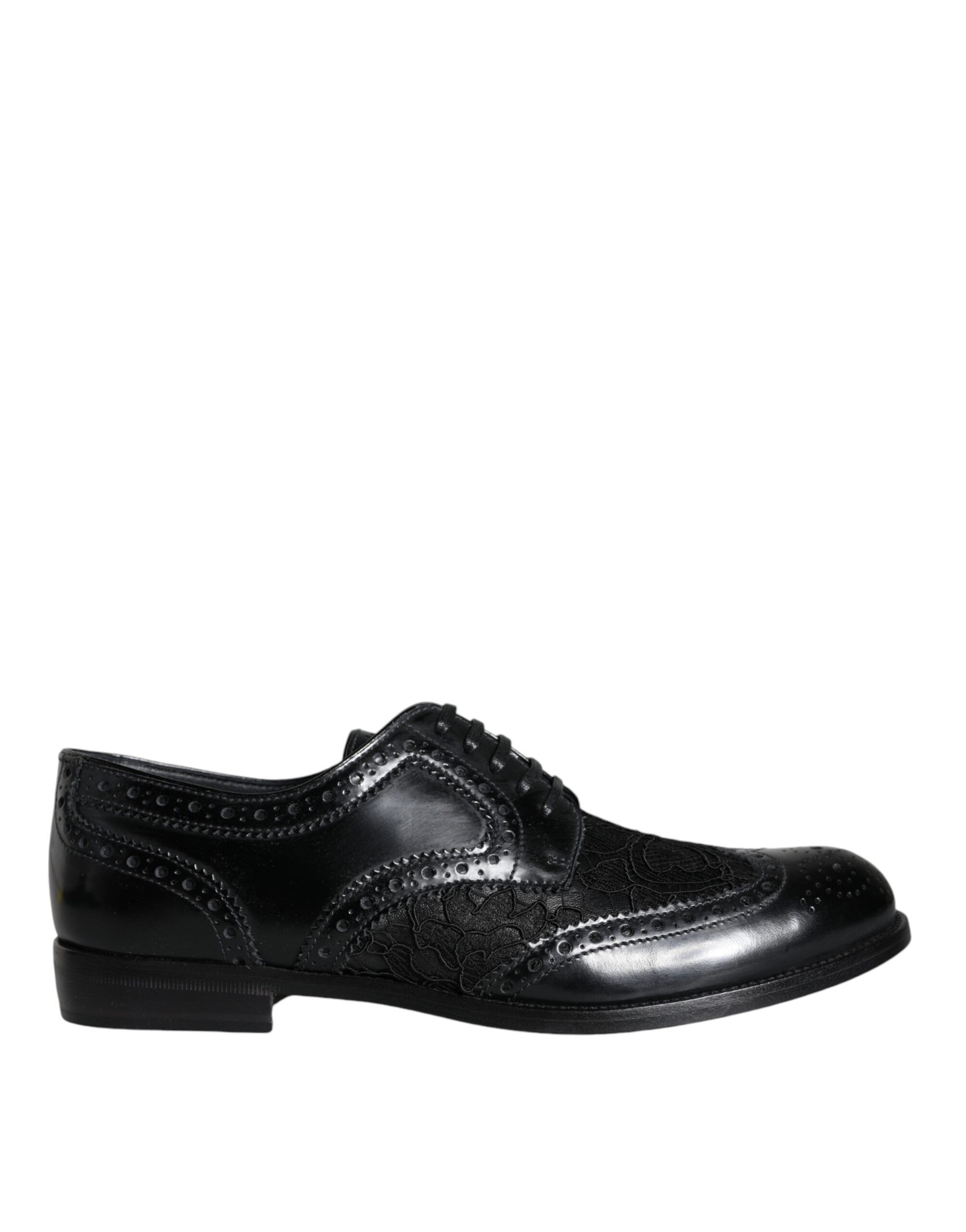 Dolce & Gabbana Black Leather Floral Lace Dress Formal Women's Shoes