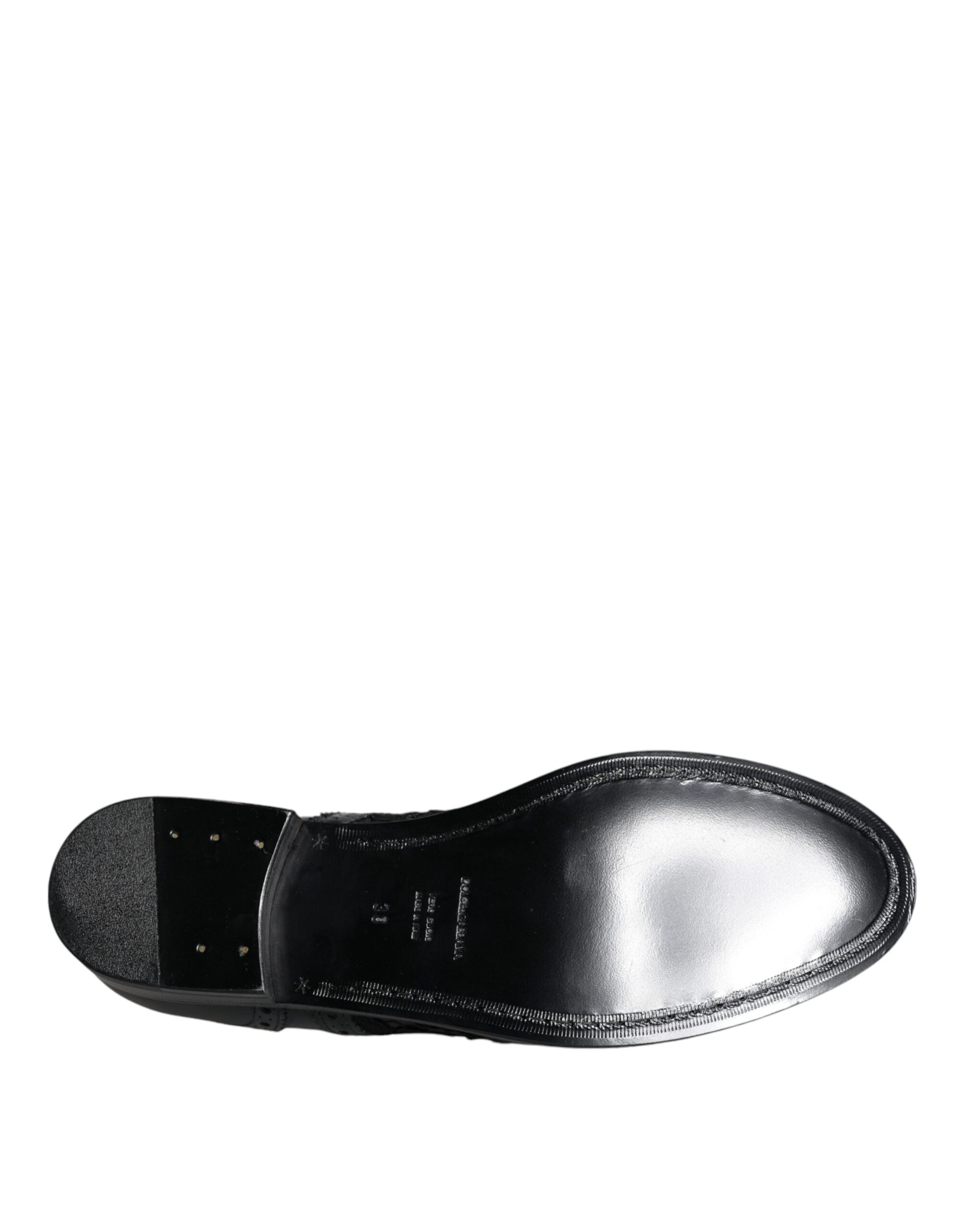 Dolce & Gabbana Black Leather Floral Lace Dress Formal Women's Shoes