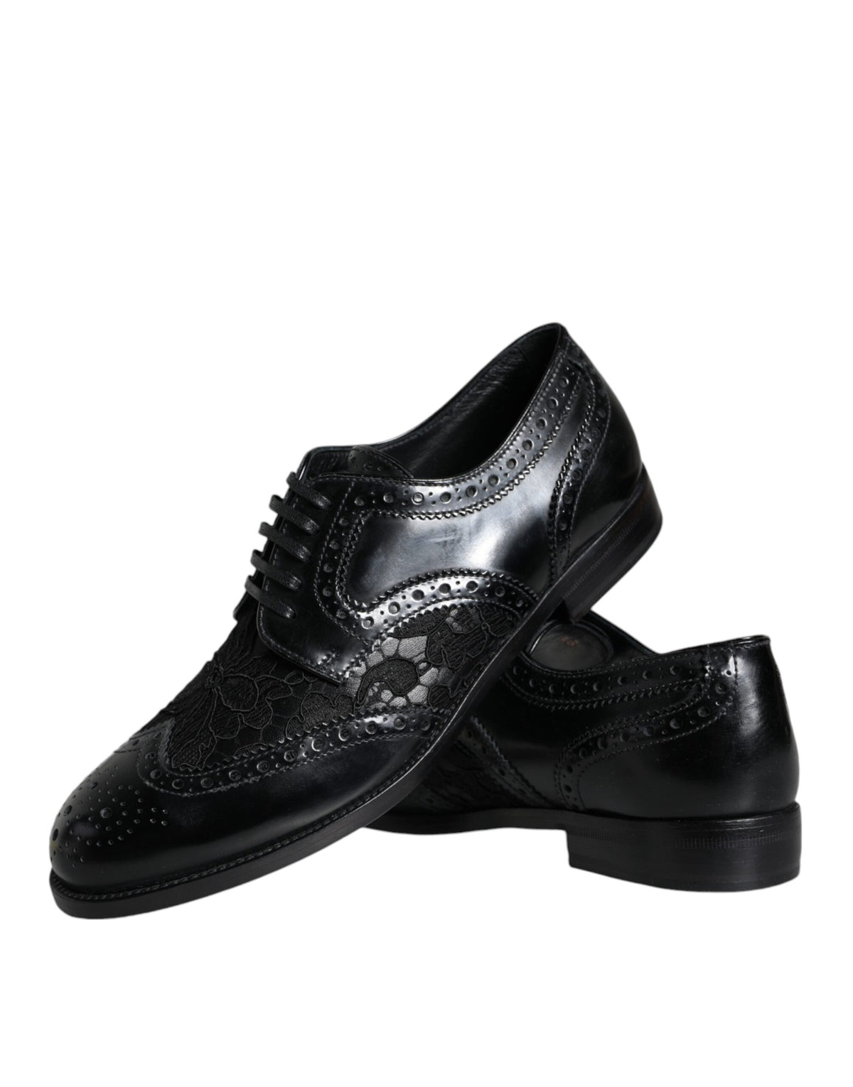 Dolce & Gabbana Black Leather Floral Lace Dress Formal Women's Shoes