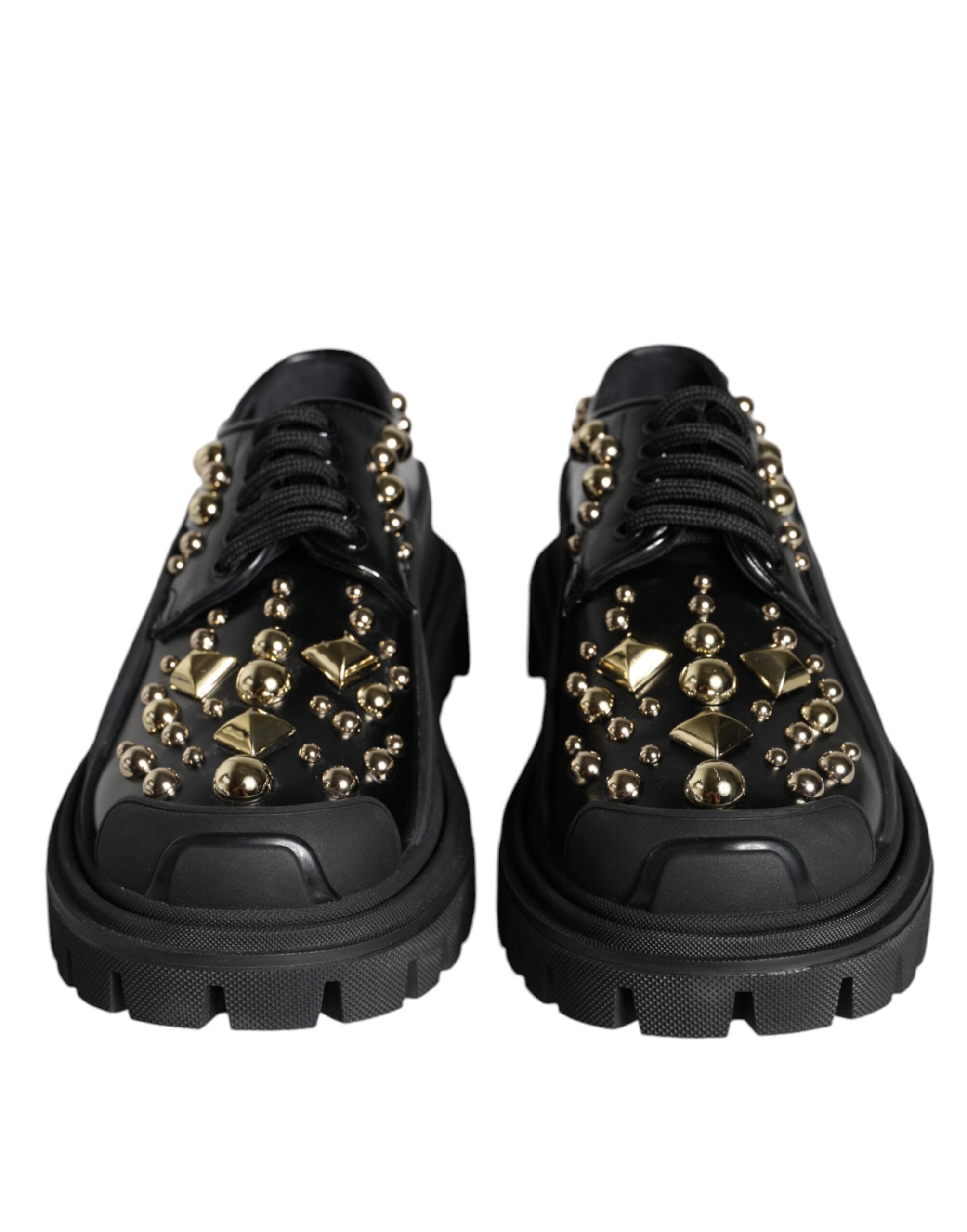 Dolce & Gabbana Black Leather Trekking Derby Embellished  Shoes