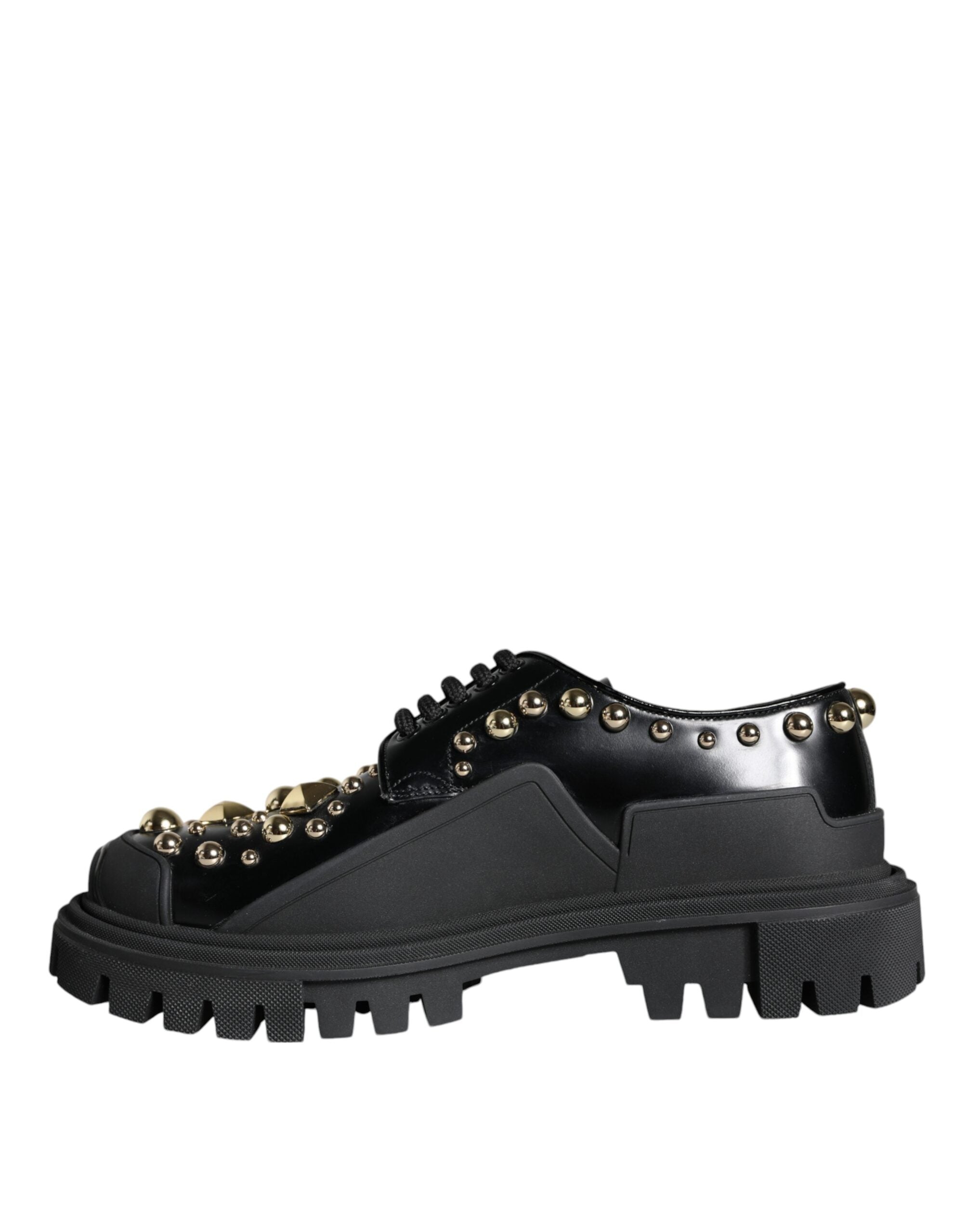 Dolce & Gabbana Black Leather Trekking Derby Embellished  Shoes