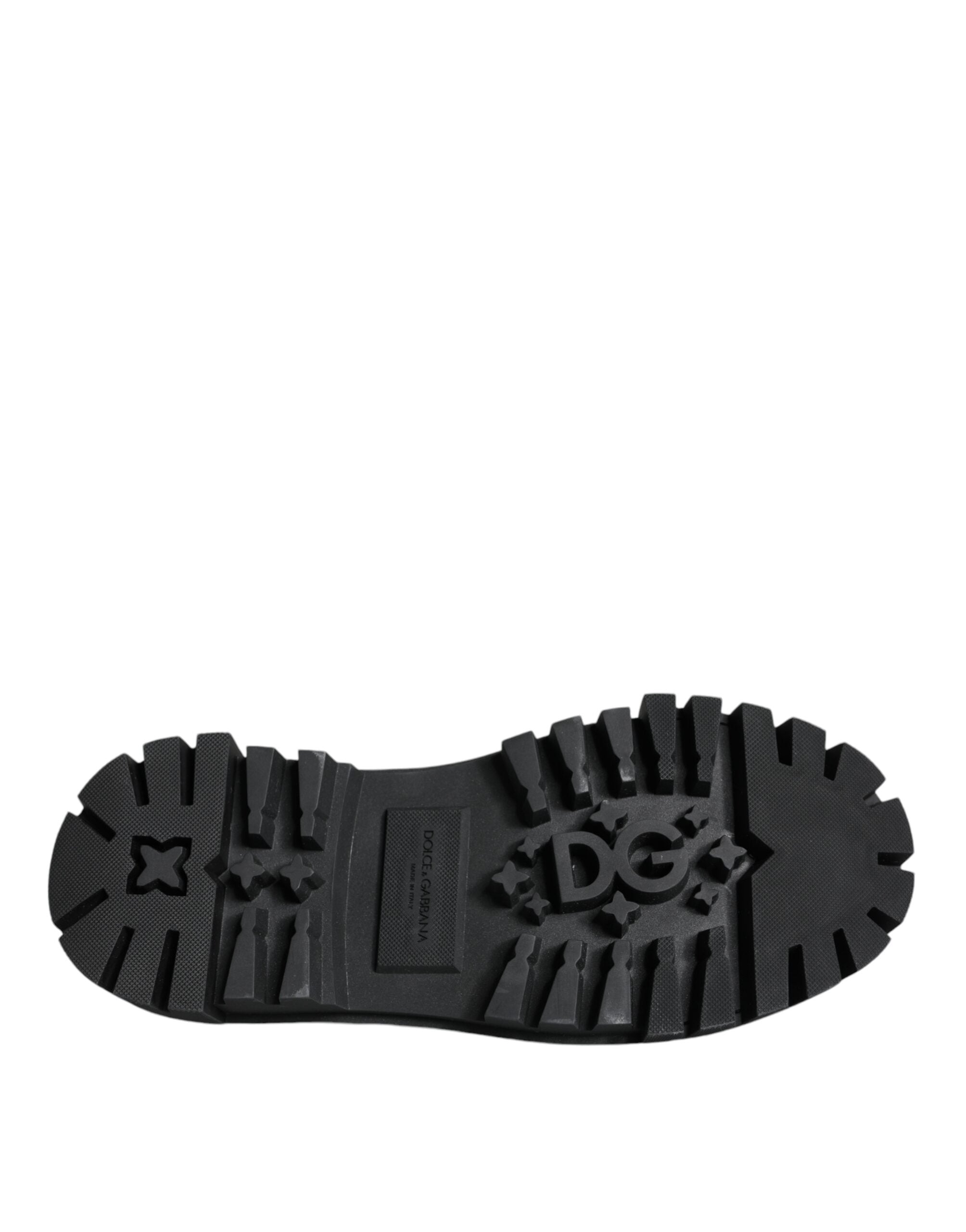 Dolce & Gabbana Black Leather Trekking Derby Embellished  Shoes