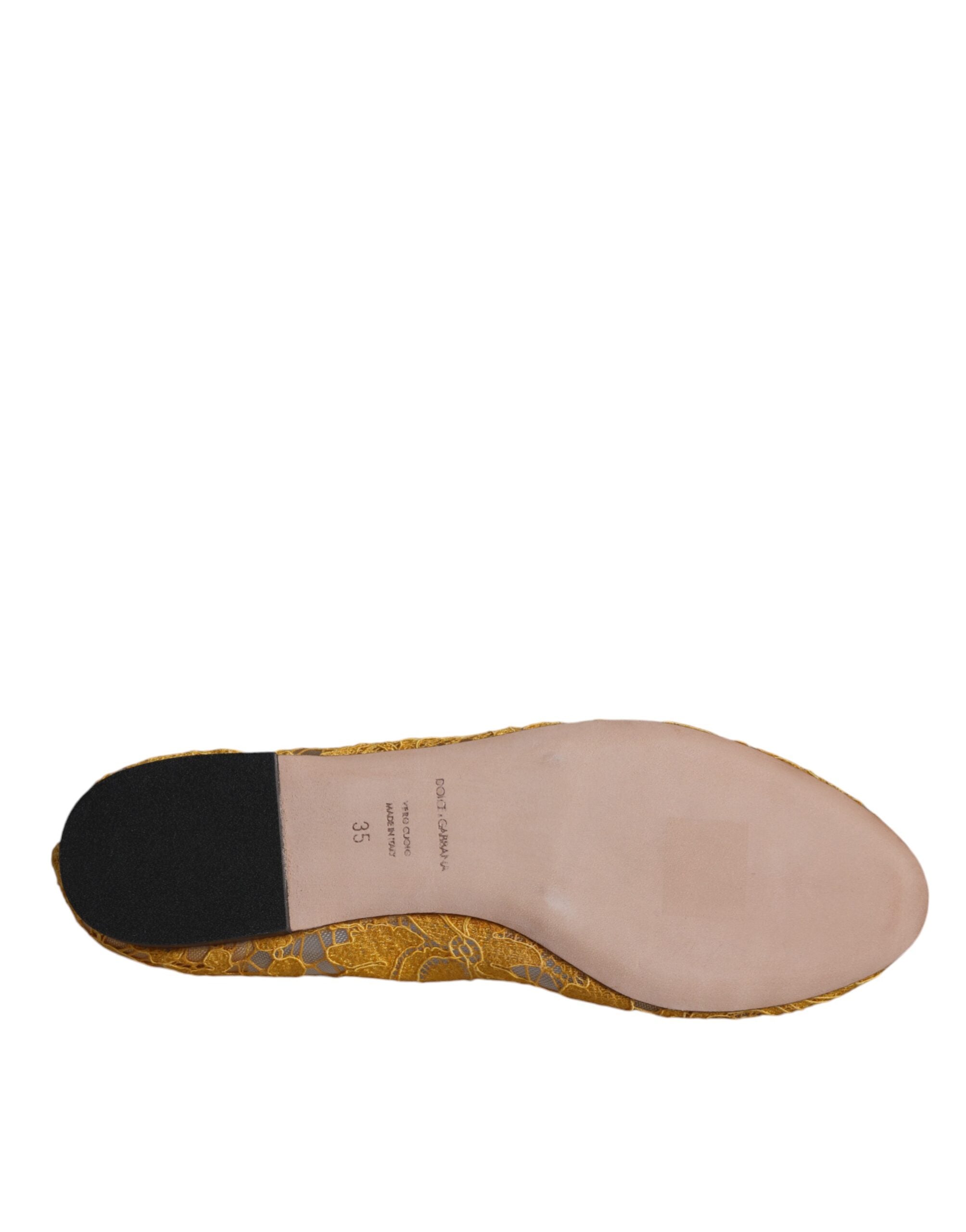 Dolce & Gabbana Mustard Lace Crystal Ballet Flats Loafer Women's Shoes