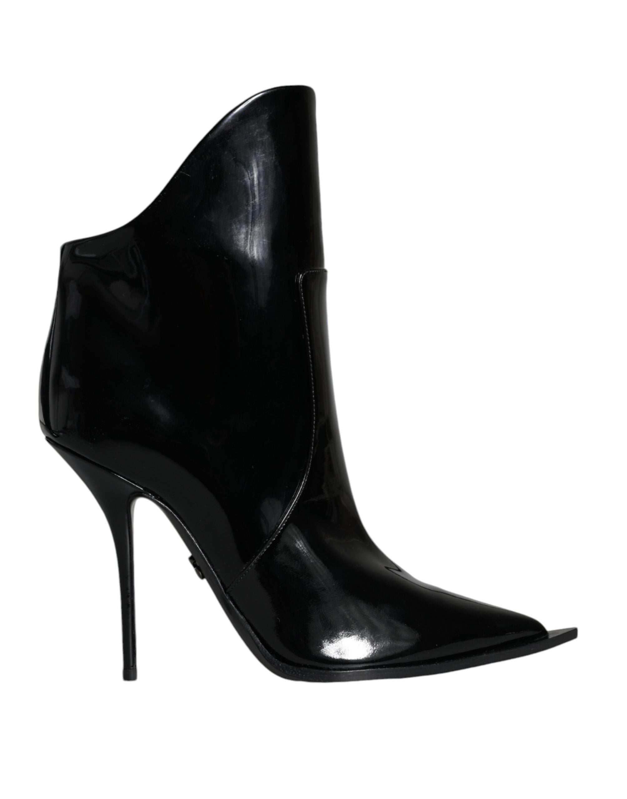 Dolce & Gabbana Black Patent Leather Pointed Ankle Boots Women's Shoes