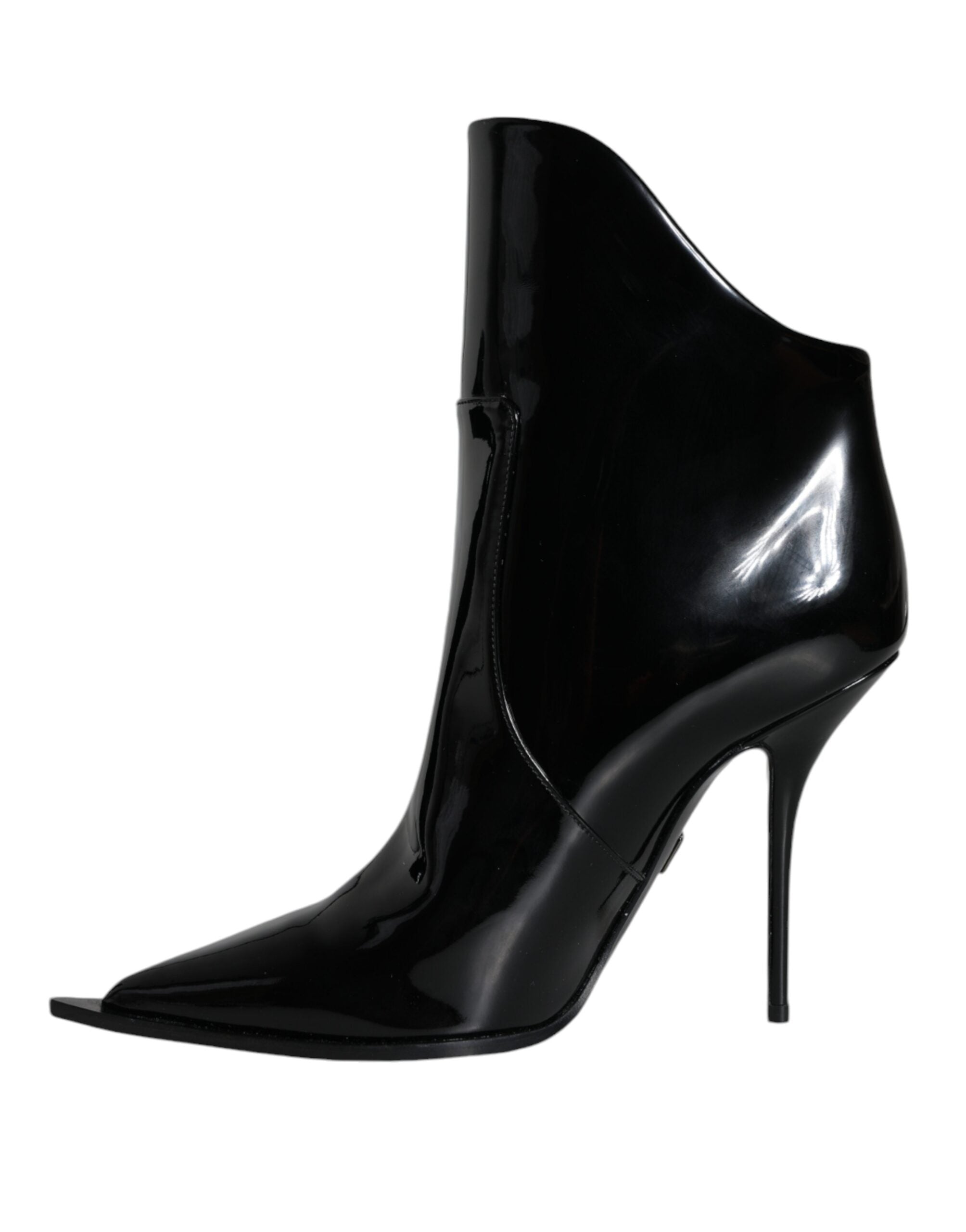 Dolce & Gabbana Black Patent Leather Pointed Ankle Boots Women's Shoes