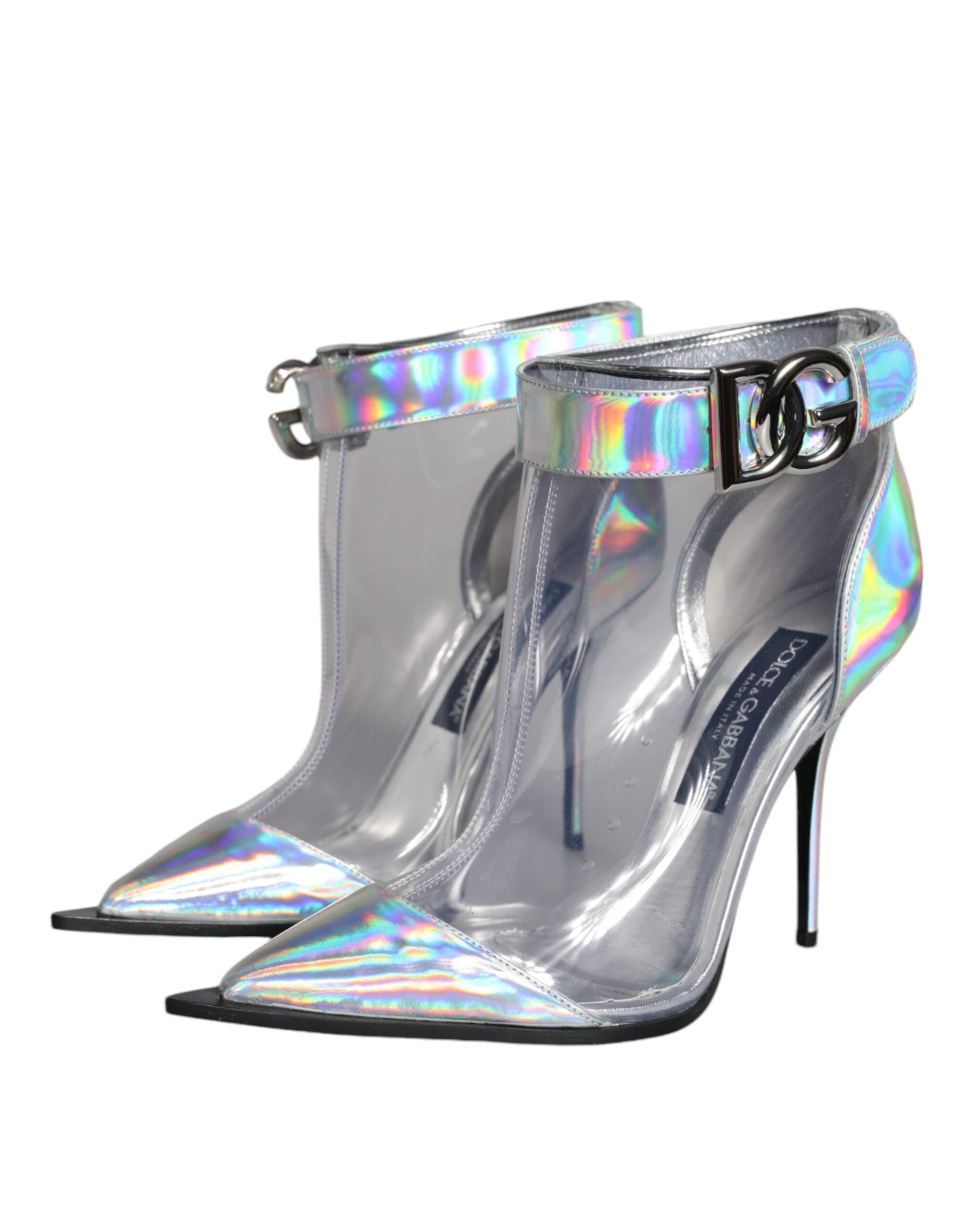 Dolce & Gabbana Silver Iridescent PVC Pointed Short Boots Women's Shoes