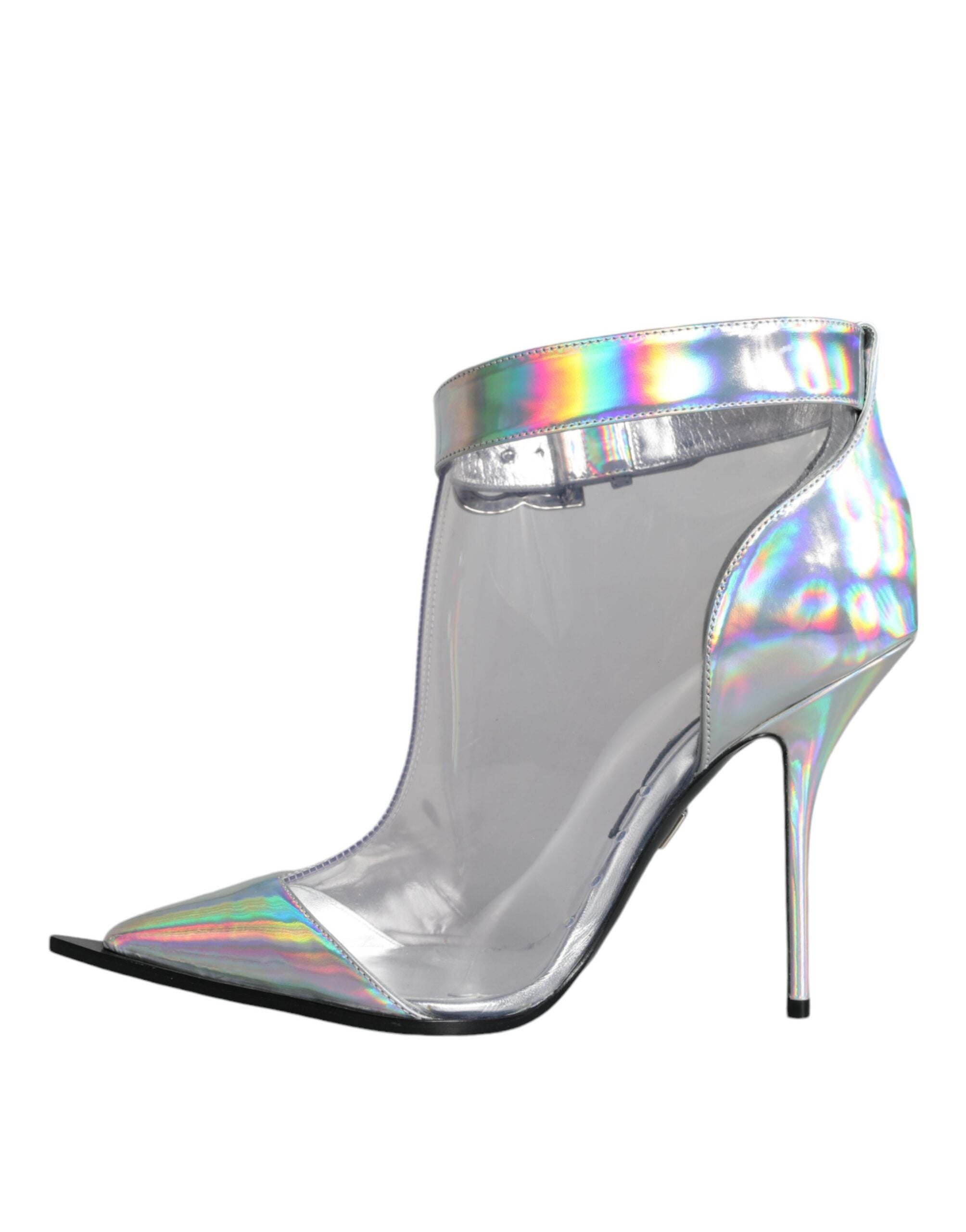 Dolce & Gabbana Silver Iridescent PVC Pointed Short Boots Women's Shoes