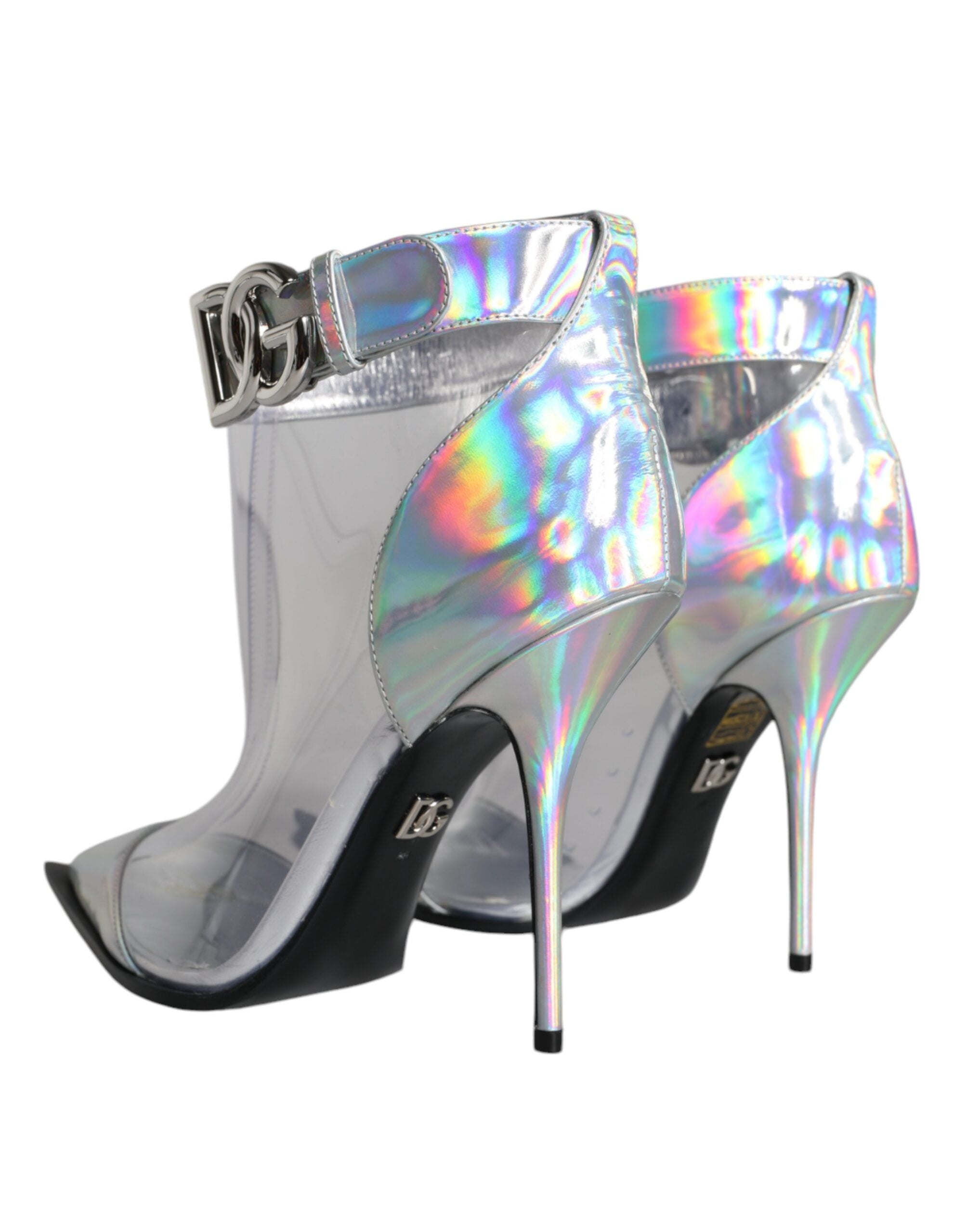 Dolce & Gabbana Silver Iridescent PVC Pointed Short Boots Women's Shoes