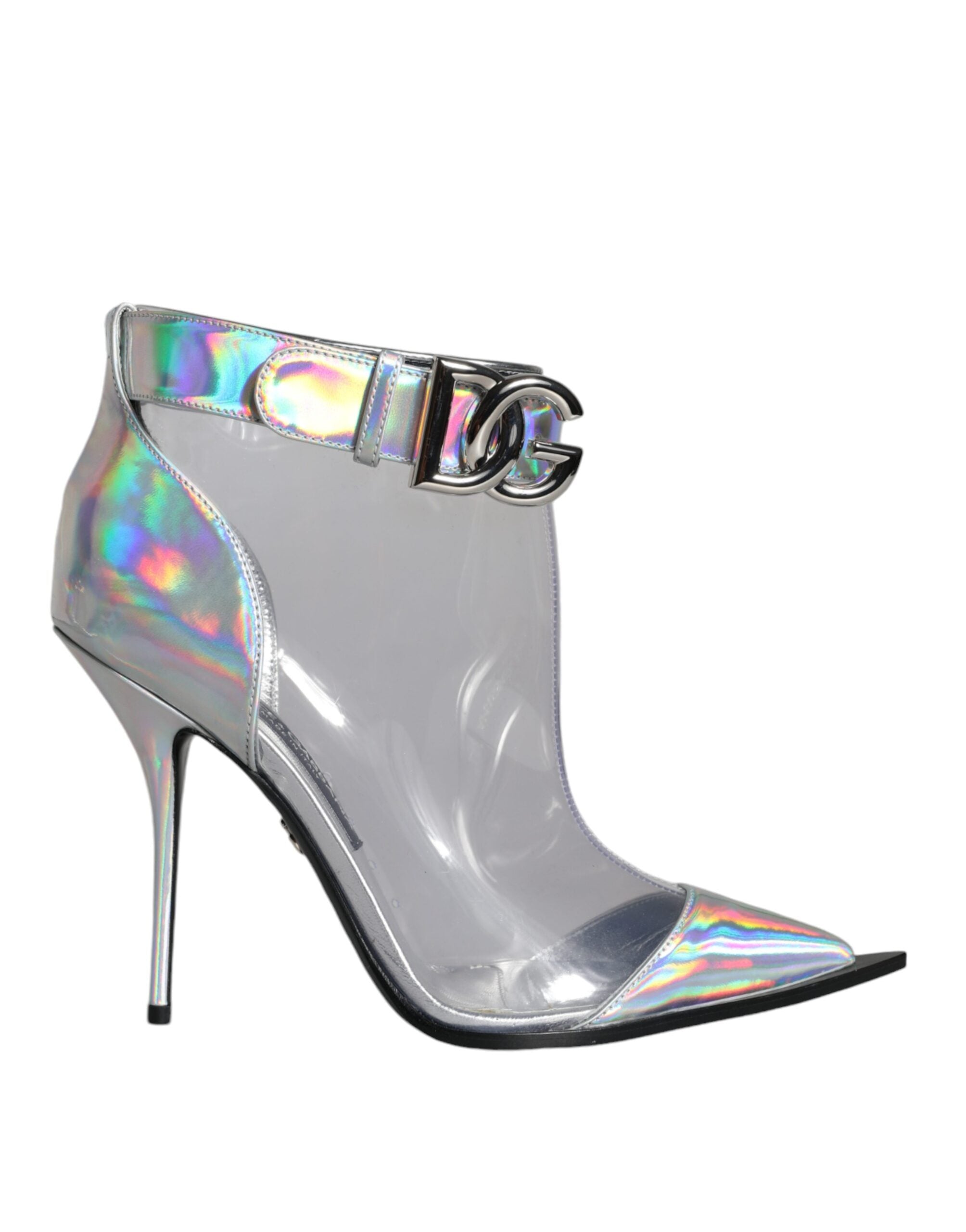 Dolce & Gabbana Silver Iridescent PVC Pointed Short Boots Women's Shoes