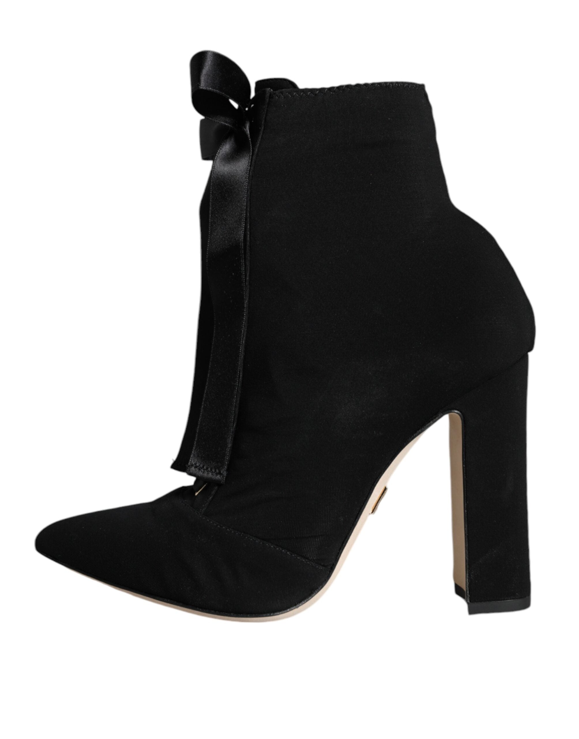 Dolce & Gabbana Black Jersey Stretch Ankle Booties Women's Shoes