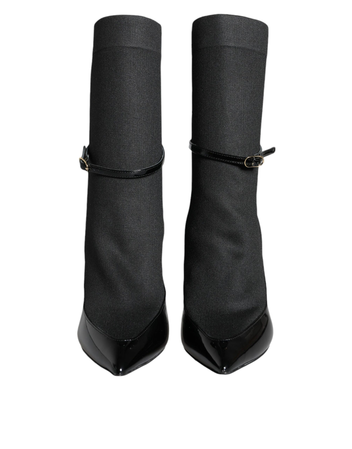 Dolce & Gabbana Black Leather Stilettos Booties Socks Women's Shoes