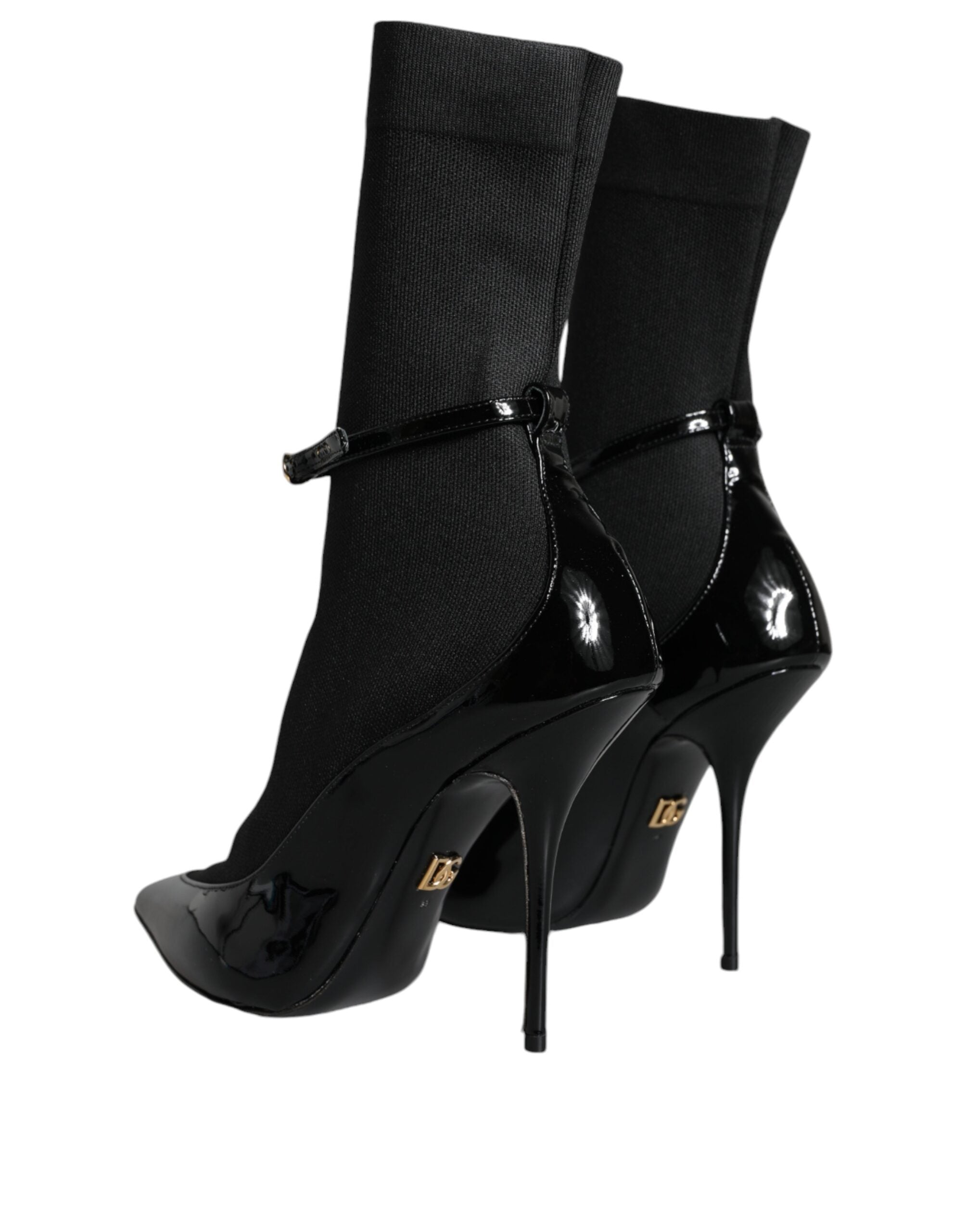 Dolce & Gabbana Black Leather Stilettos Booties Socks Women's Shoes