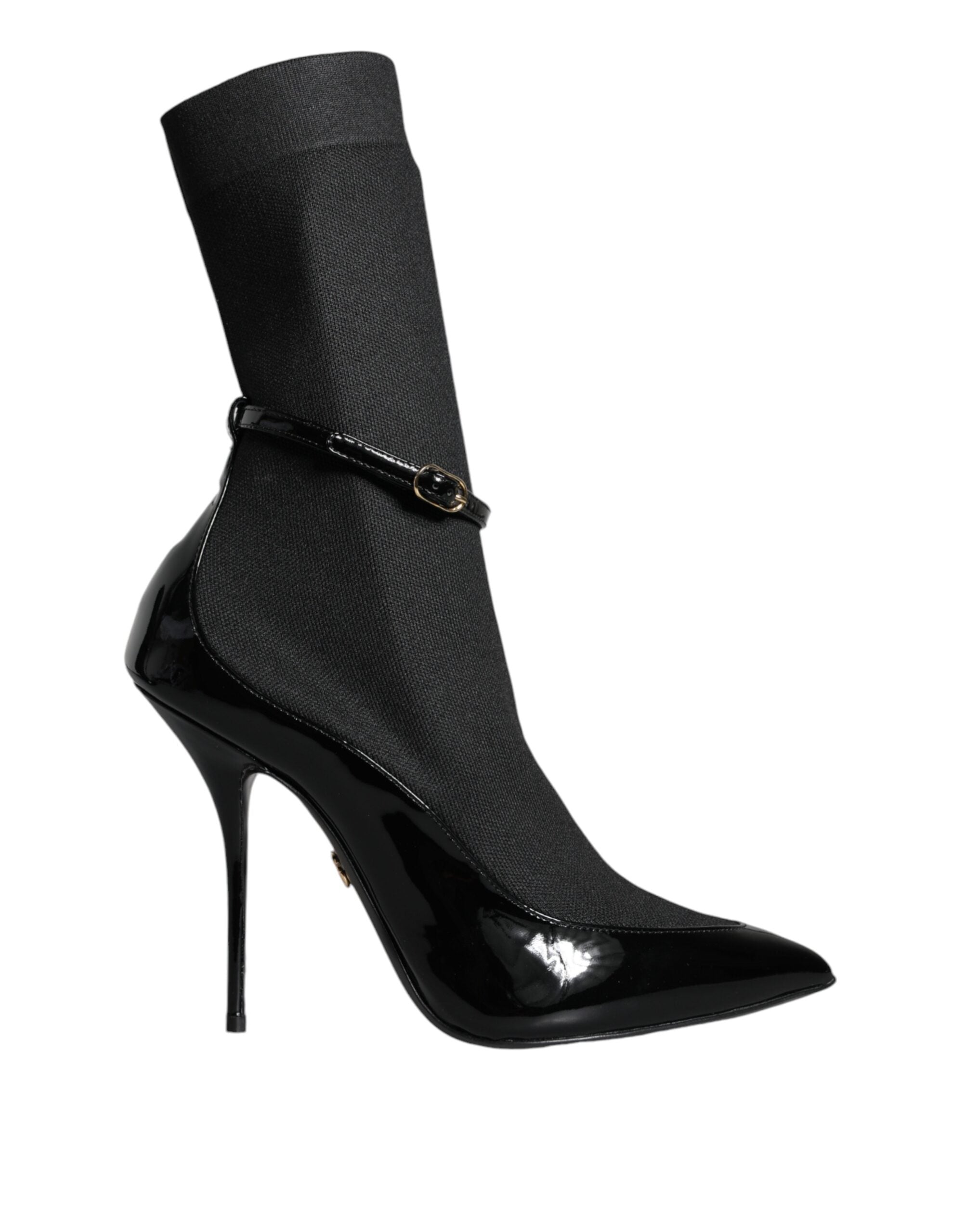 Dolce & Gabbana Black Leather Stilettos Booties Socks Women's Shoes
