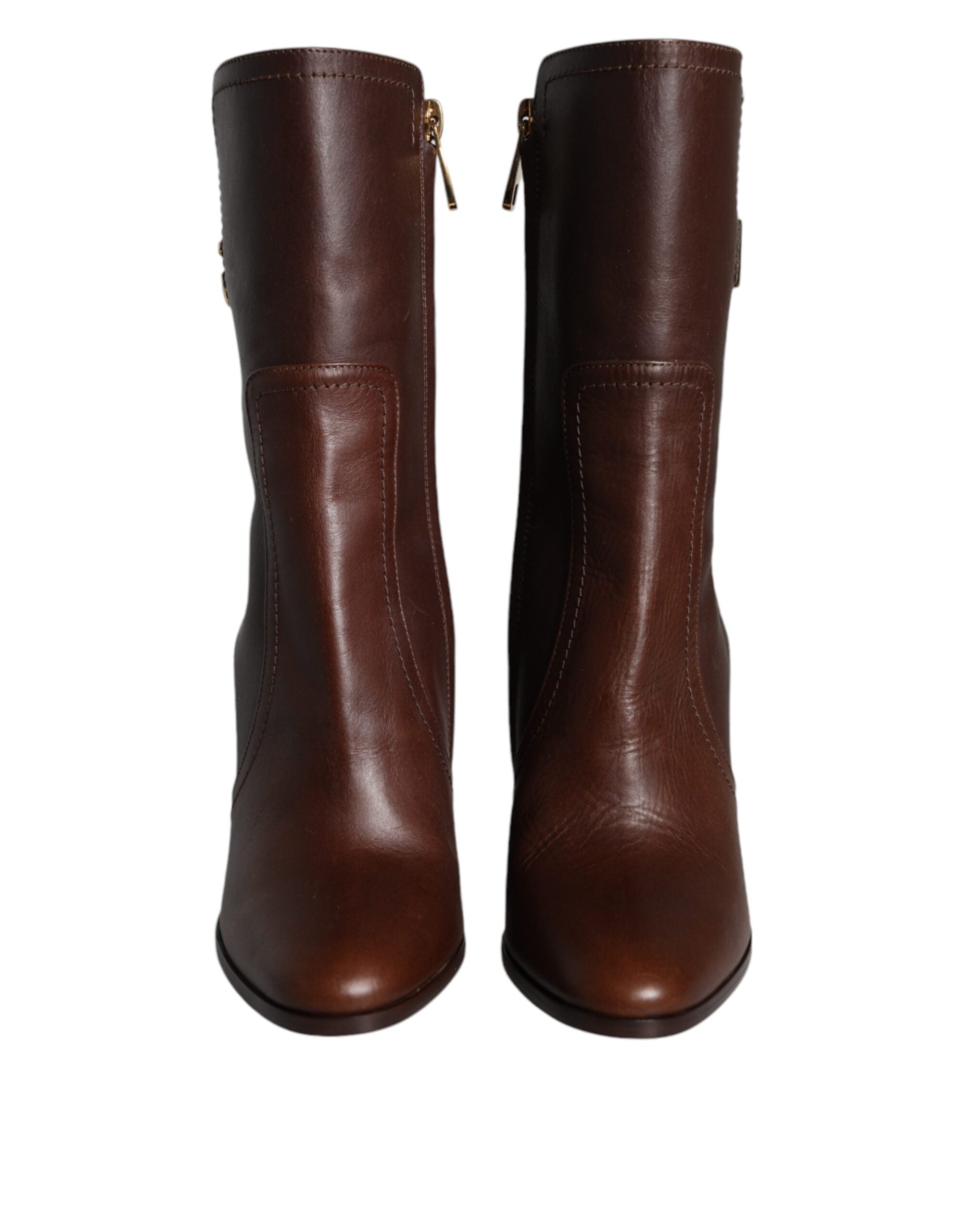 Dolce & Gabbana Brown Leather Heels Mid Calf Boots Women's Shoes