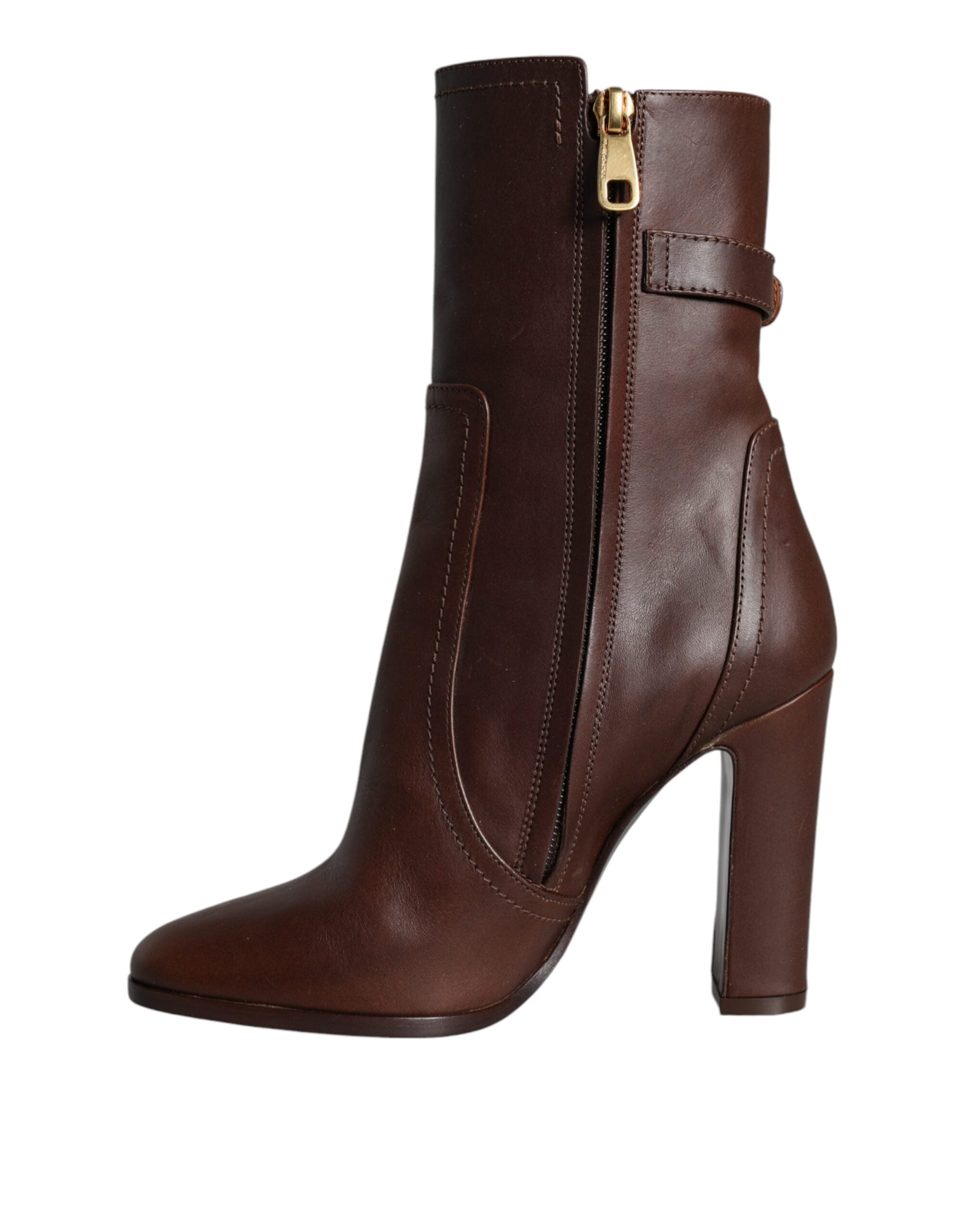 Dolce & Gabbana Brown Leather Heels Mid Calf Boots Women's Shoes