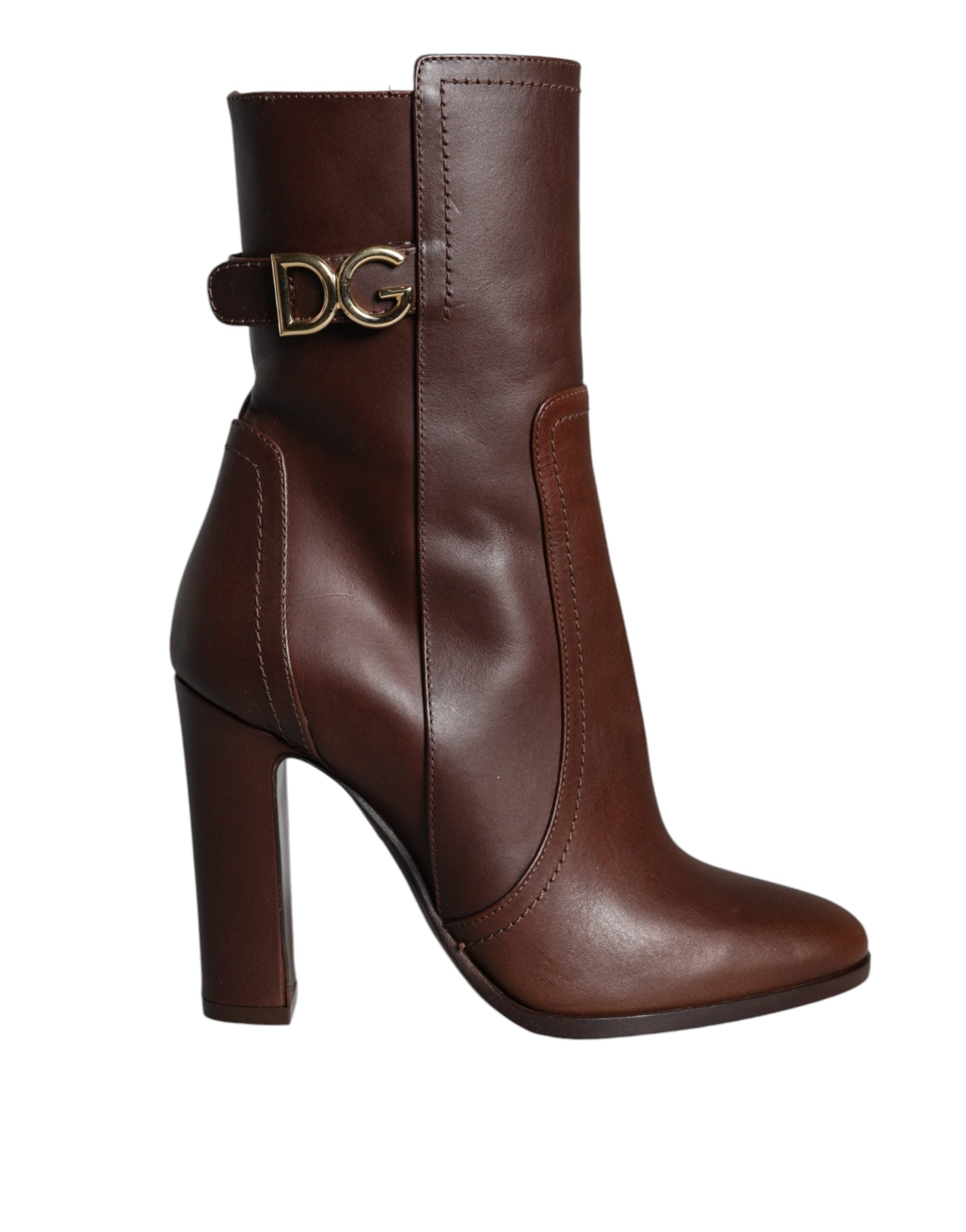Dolce & Gabbana Brown Leather Heels Mid Calf Boots Women's Shoes