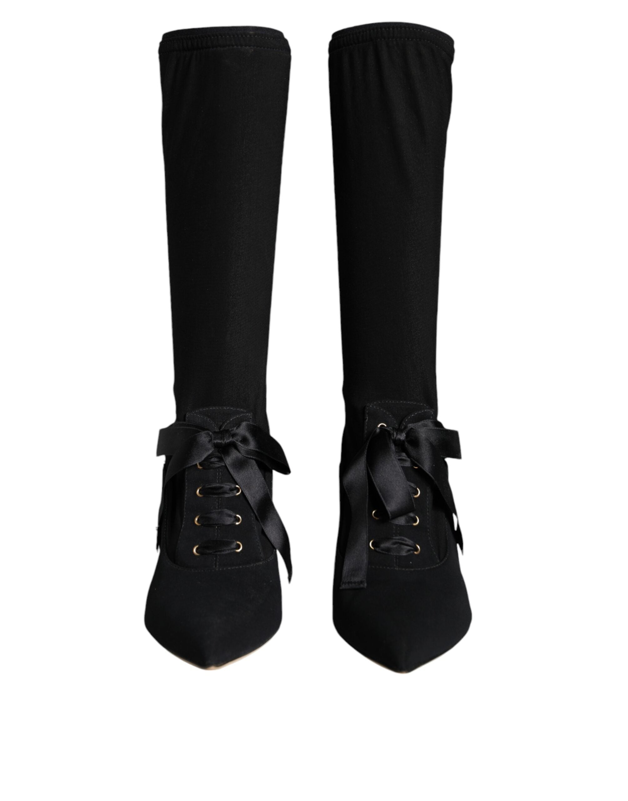 Dolce & Gabbana Black Stiletto Heels Mid Calf Boots Women's Shoes