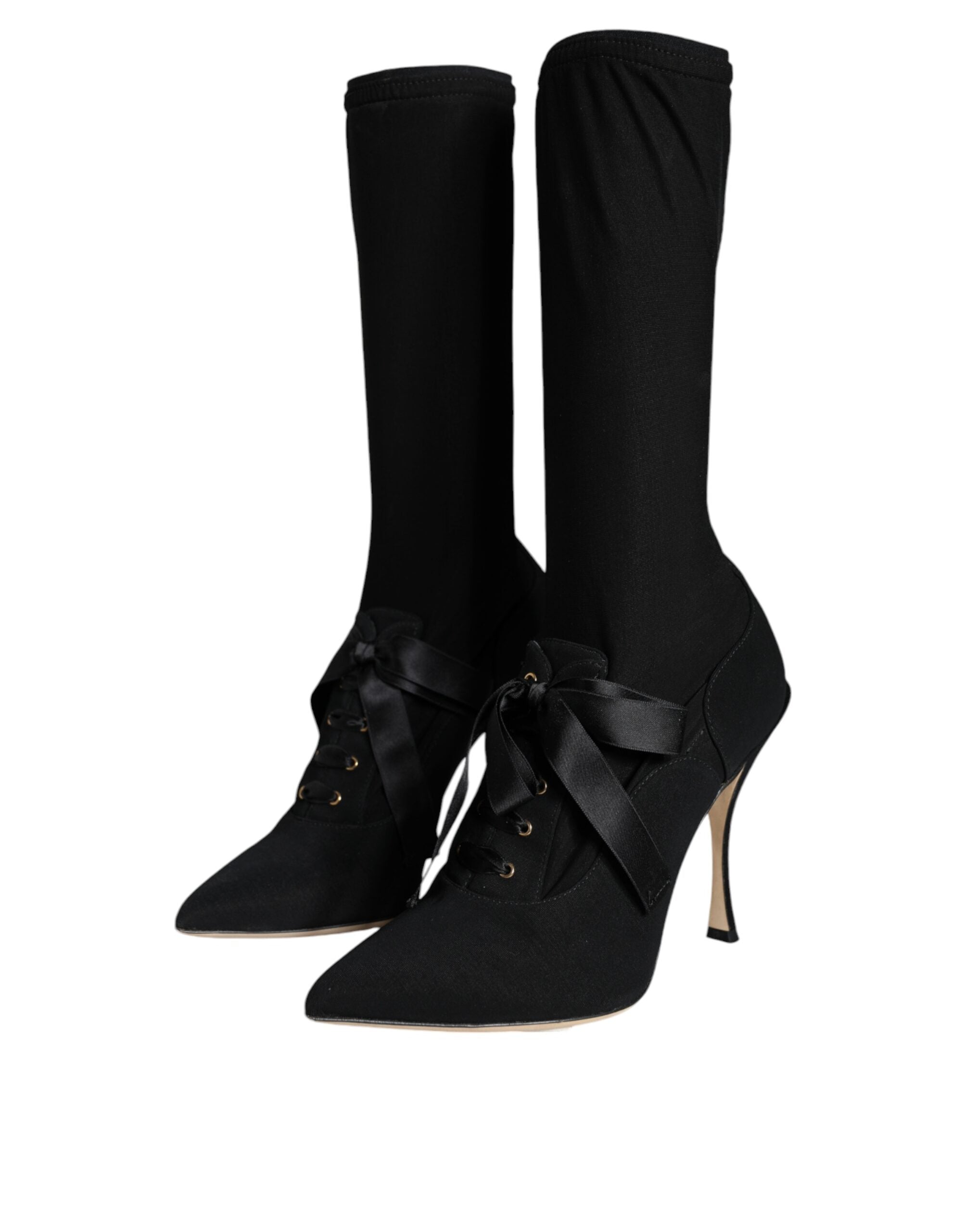 Dolce & Gabbana Black Stiletto Heels Mid Calf Boots Women's Shoes