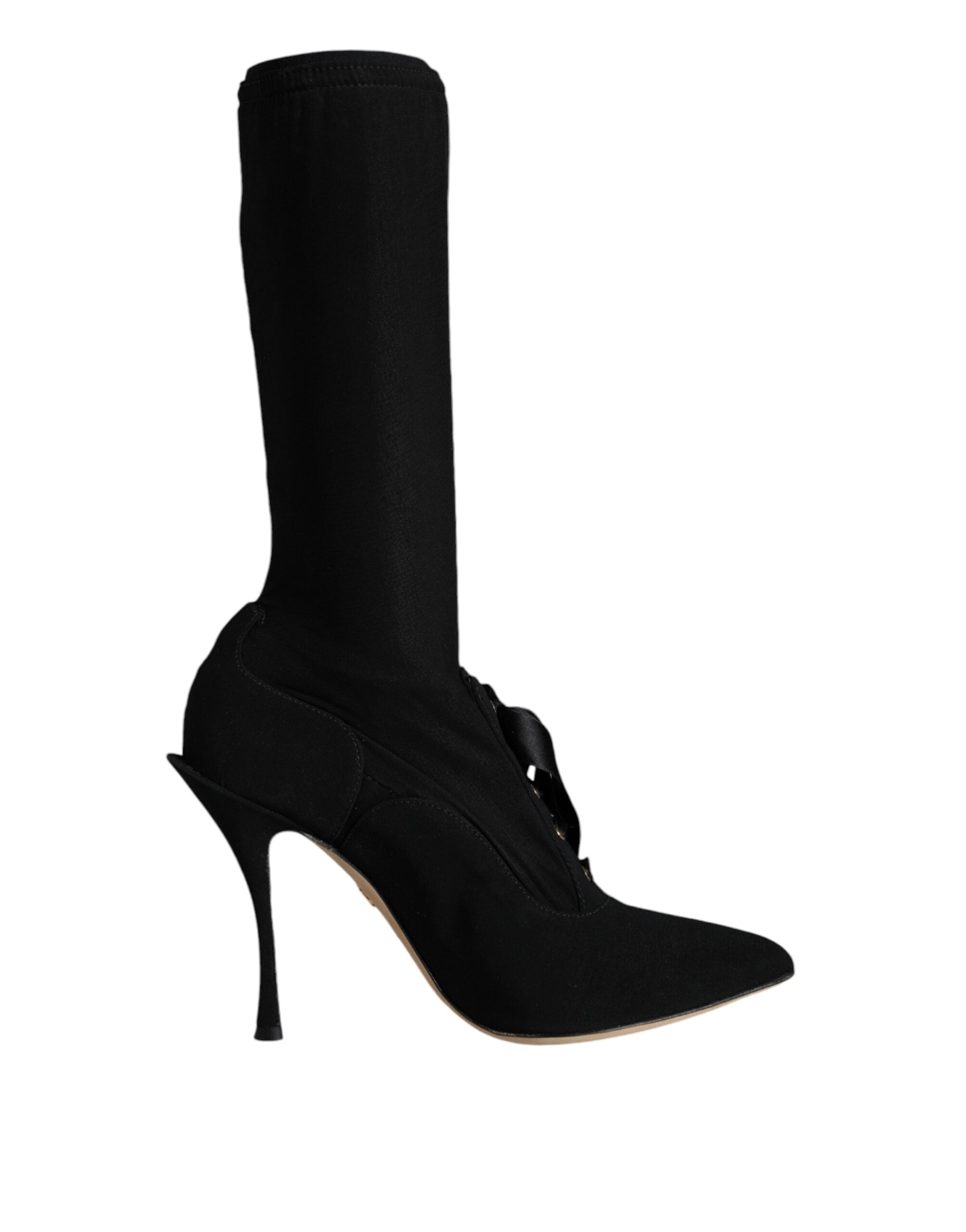 Dolce & Gabbana Black Stiletto Heels Mid Calf Boots Women's Shoes