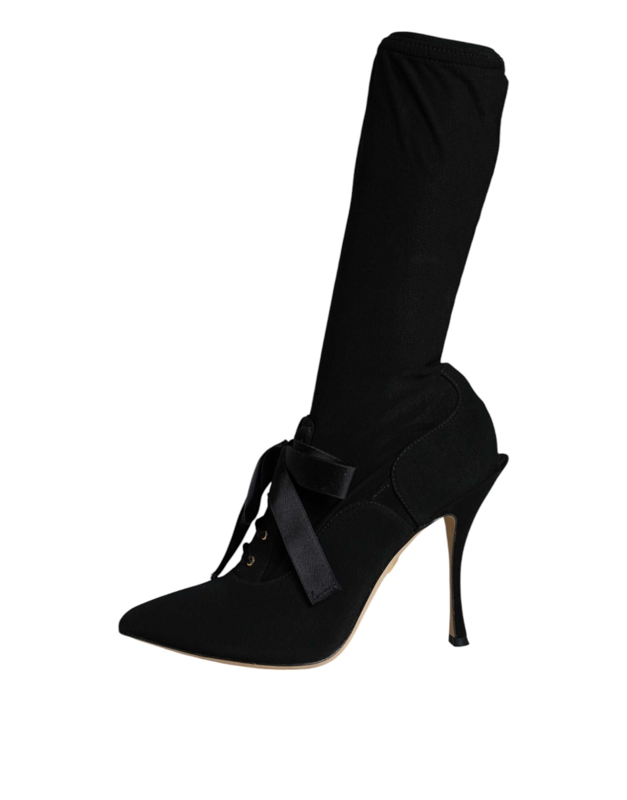 Dolce & Gabbana Black Stiletto Heels Mid Calf Boots Women's Shoes