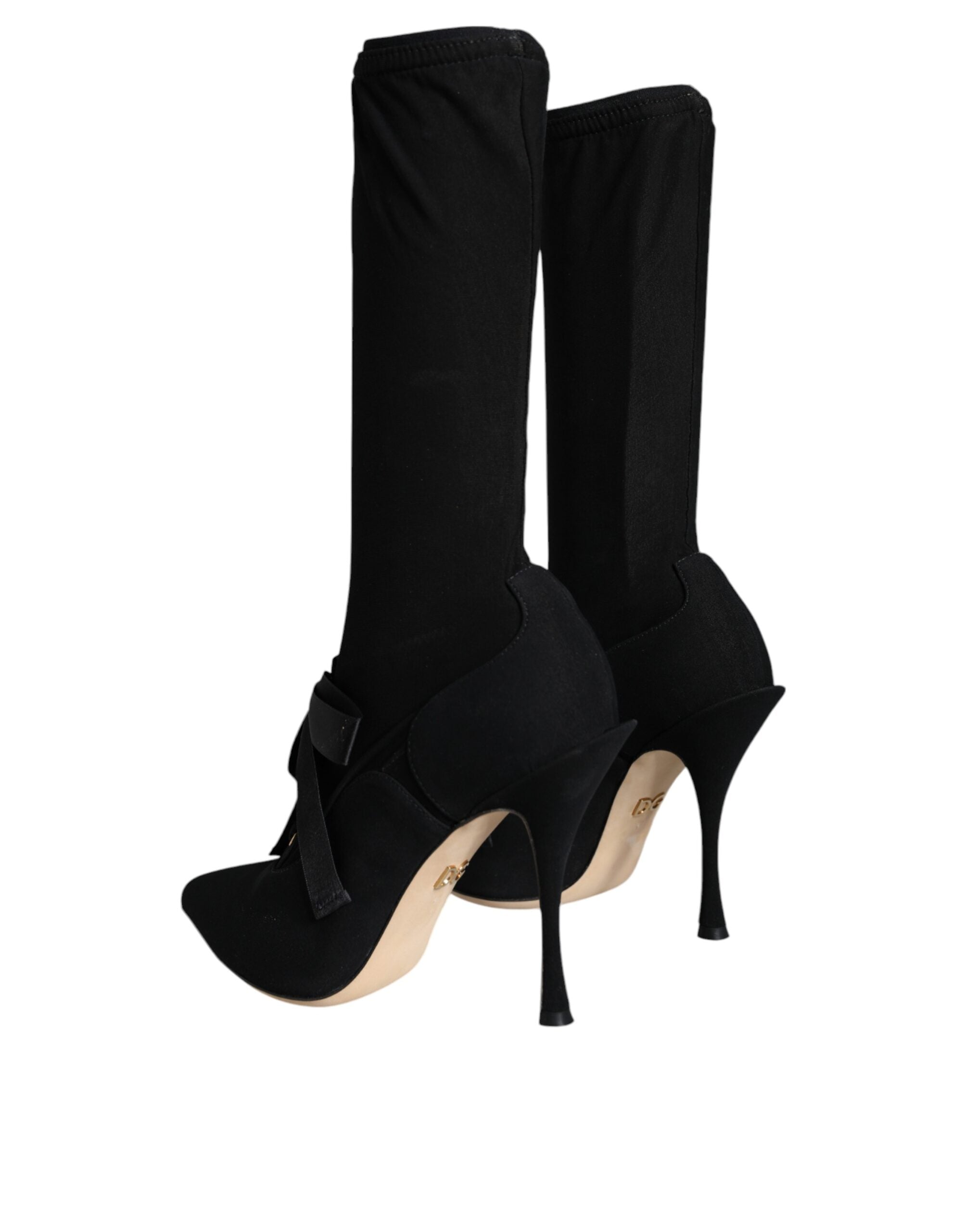 Dolce & Gabbana Black Stiletto Heels Mid Calf Boots Women's Shoes