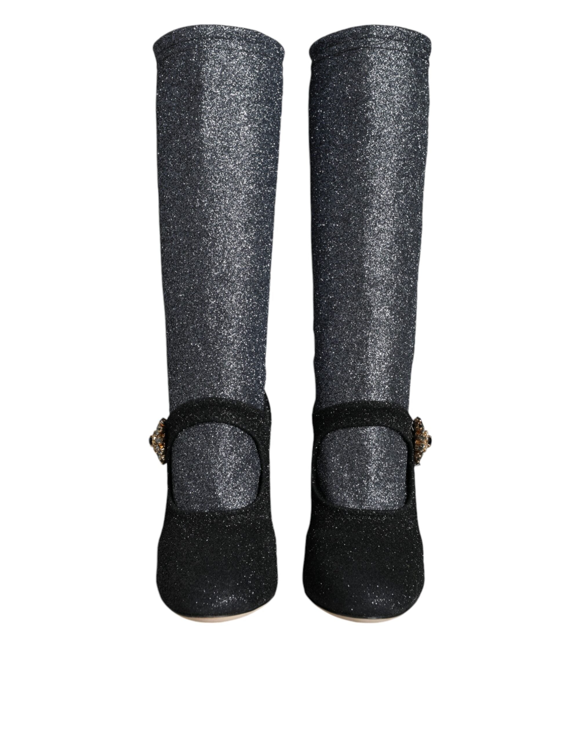 Dolce & Gabbana Black Crystal Mary Janes Booties Women's Shoes