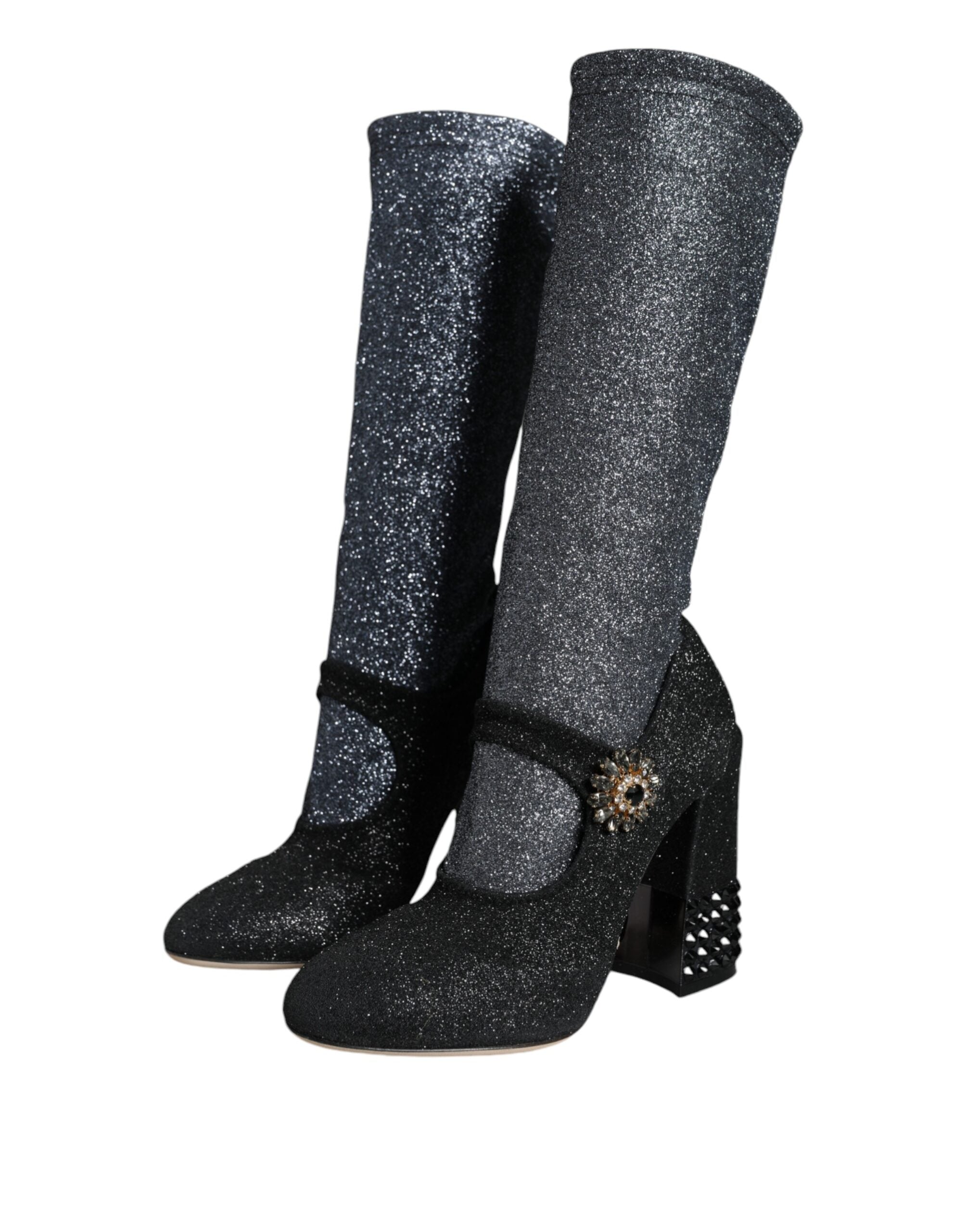 Dolce & Gabbana Black Crystal Mary Janes Booties Women's Shoes