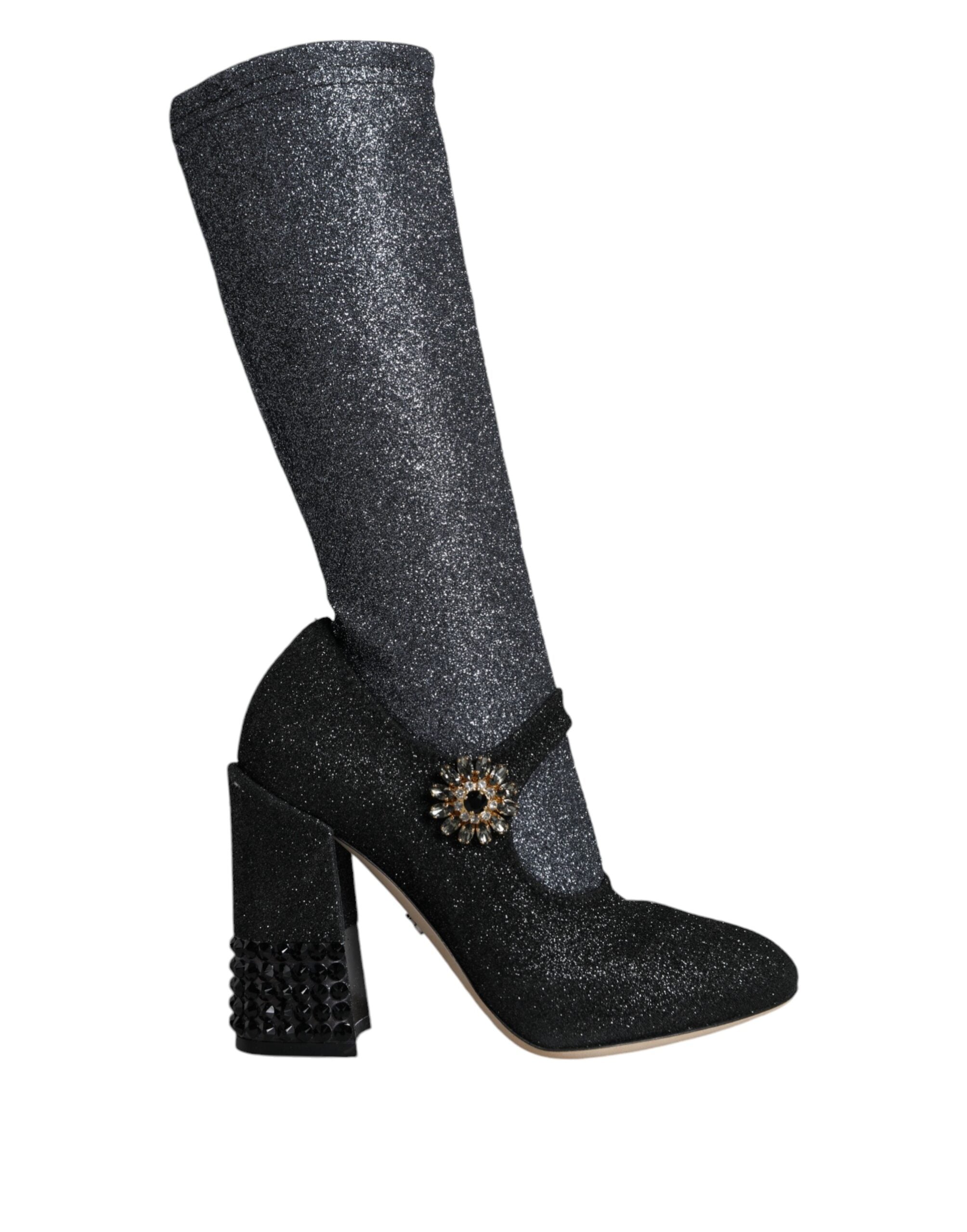 Dolce & Gabbana Black Crystal Mary Janes Booties Women's Shoes