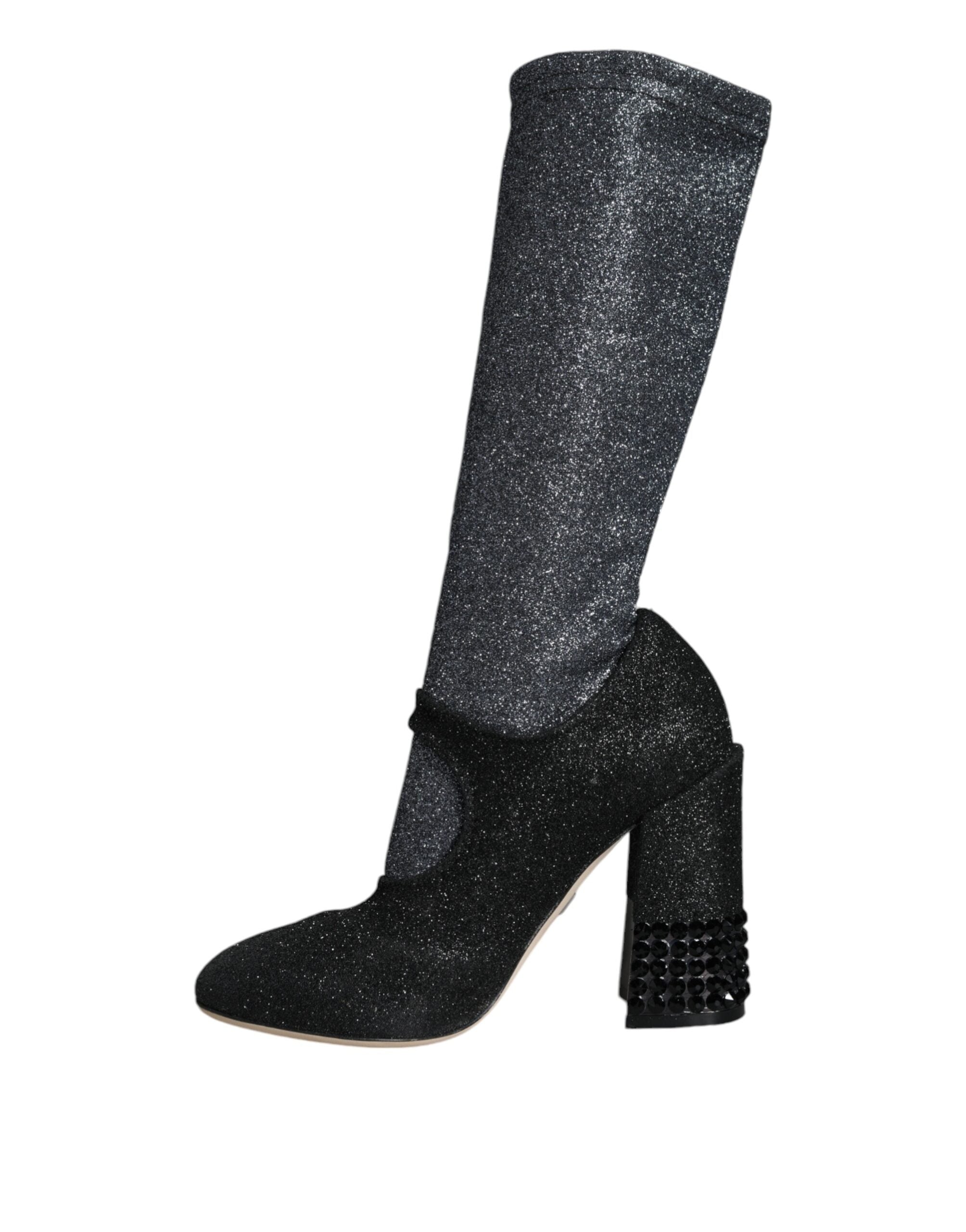 Dolce & Gabbana Black Crystal Mary Janes Booties Women's Shoes